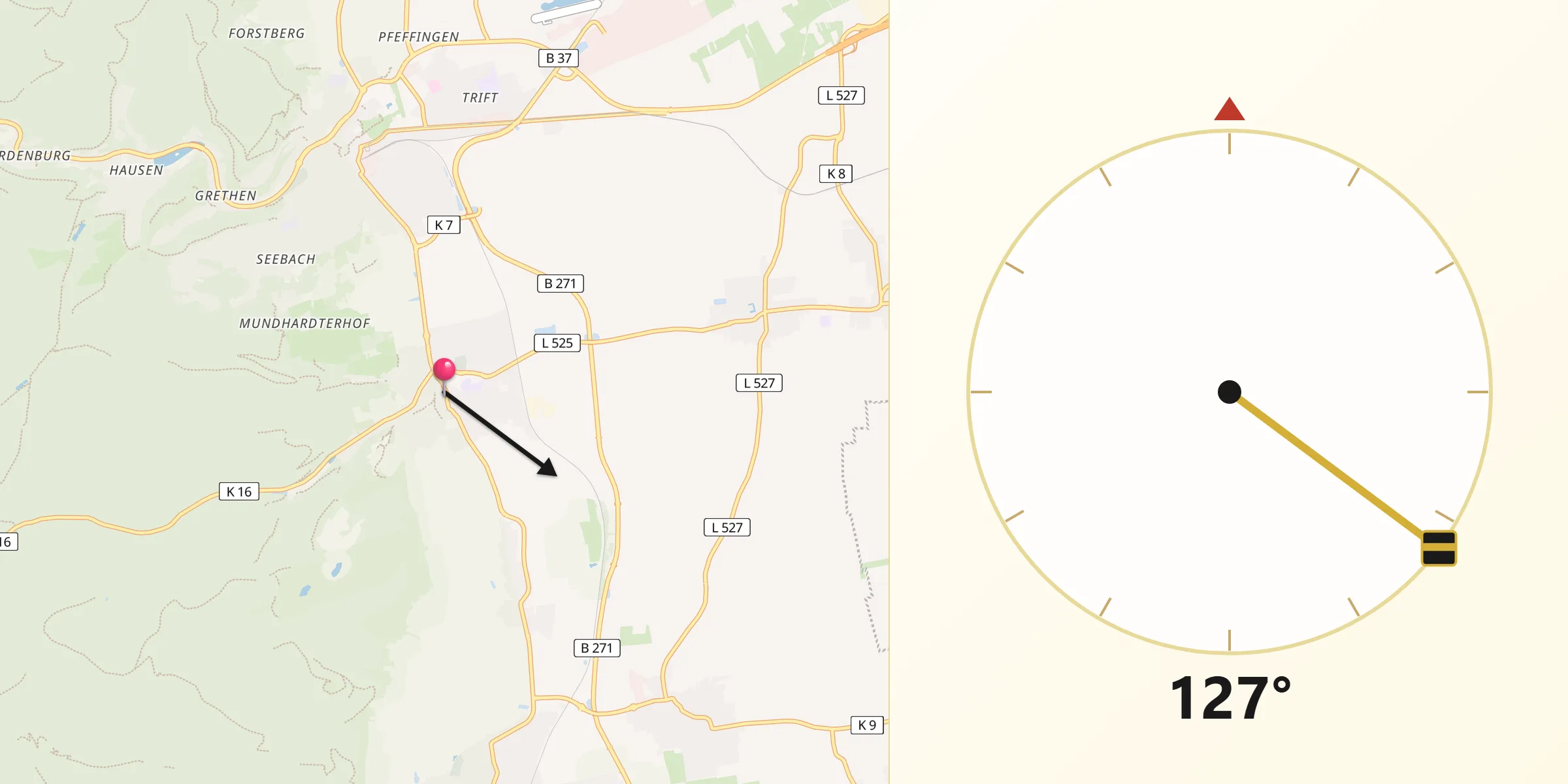 Qibla-Richtung von Wachenheim an der Weinstraße