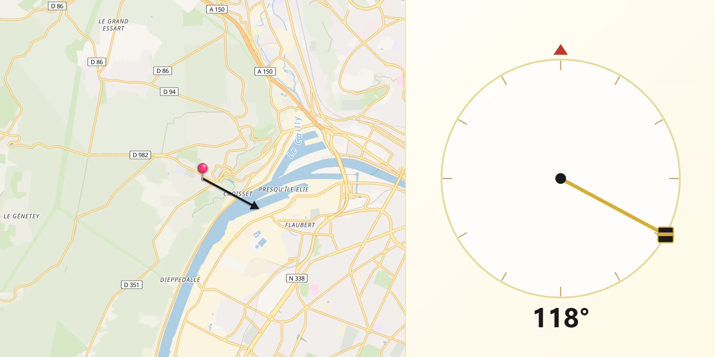 Direction vers la Qibla depuis Canteleu