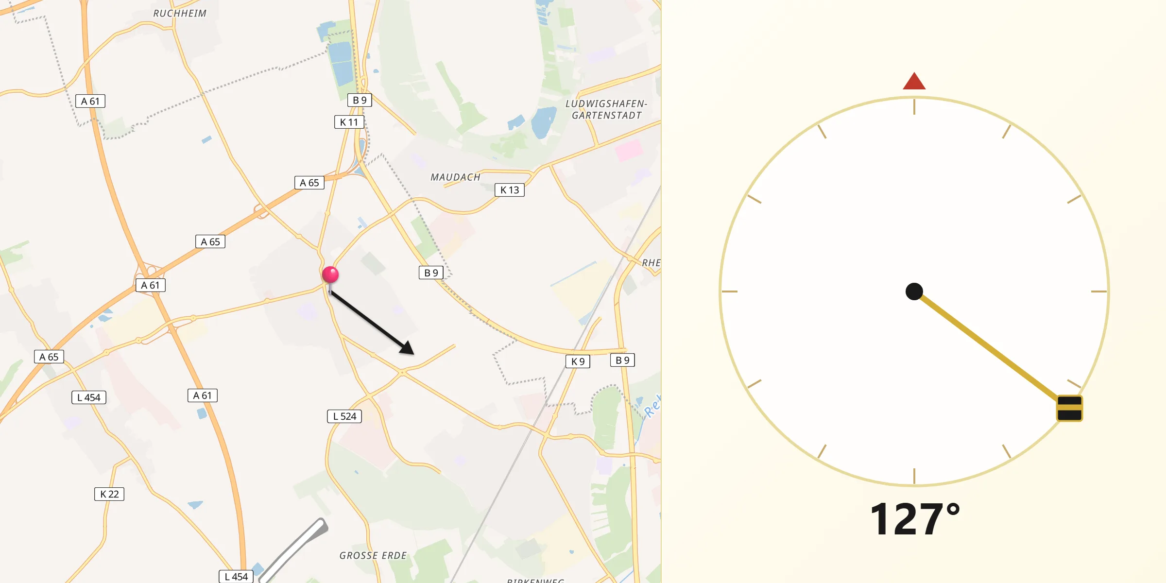 Qibla-Richtung von Mutterstadt
