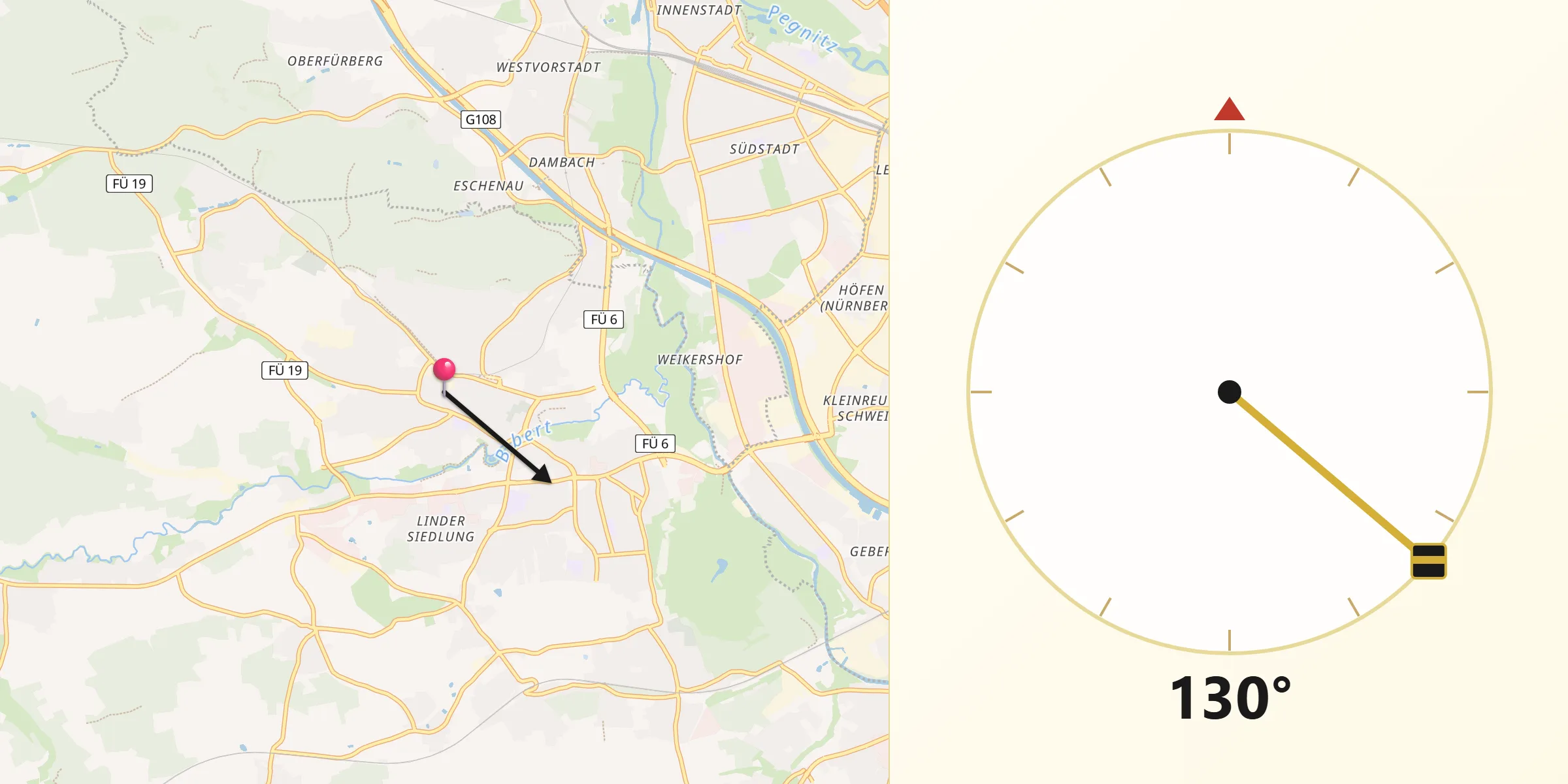 Qibla-Richtung von Zirndorf