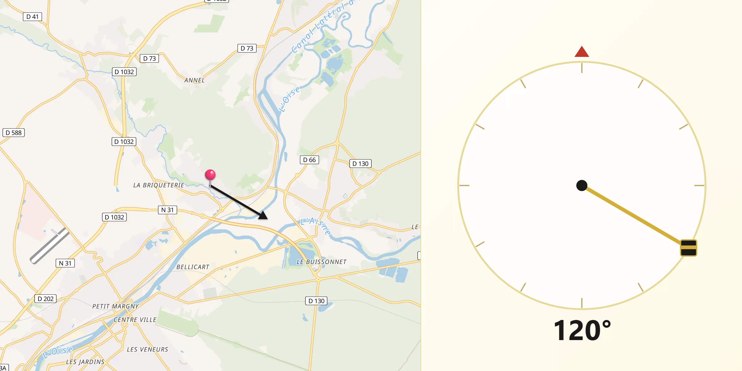 Direction vers la Qibla depuis Clairoix