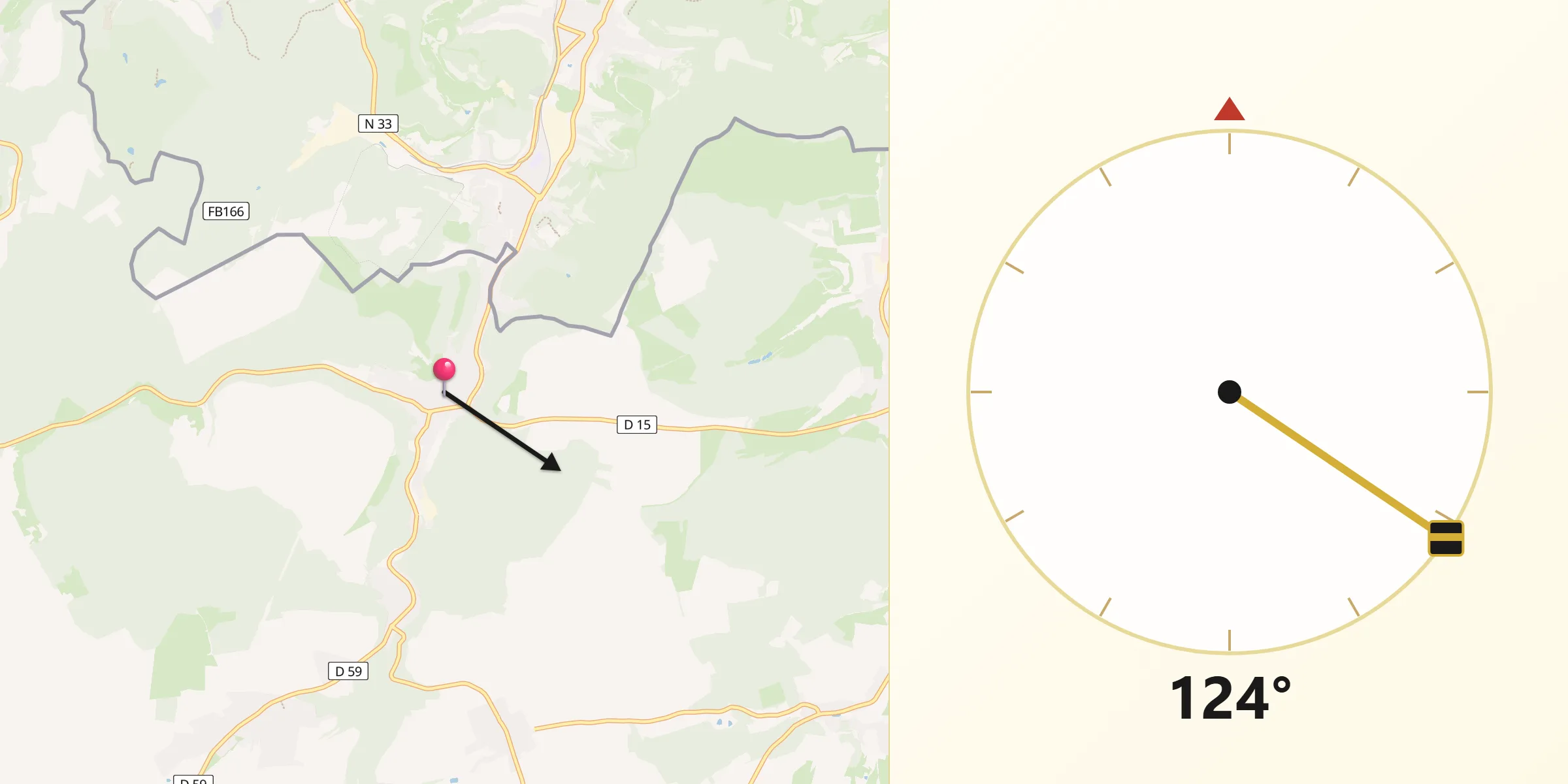Direction vers la Qibla depuis Ottange