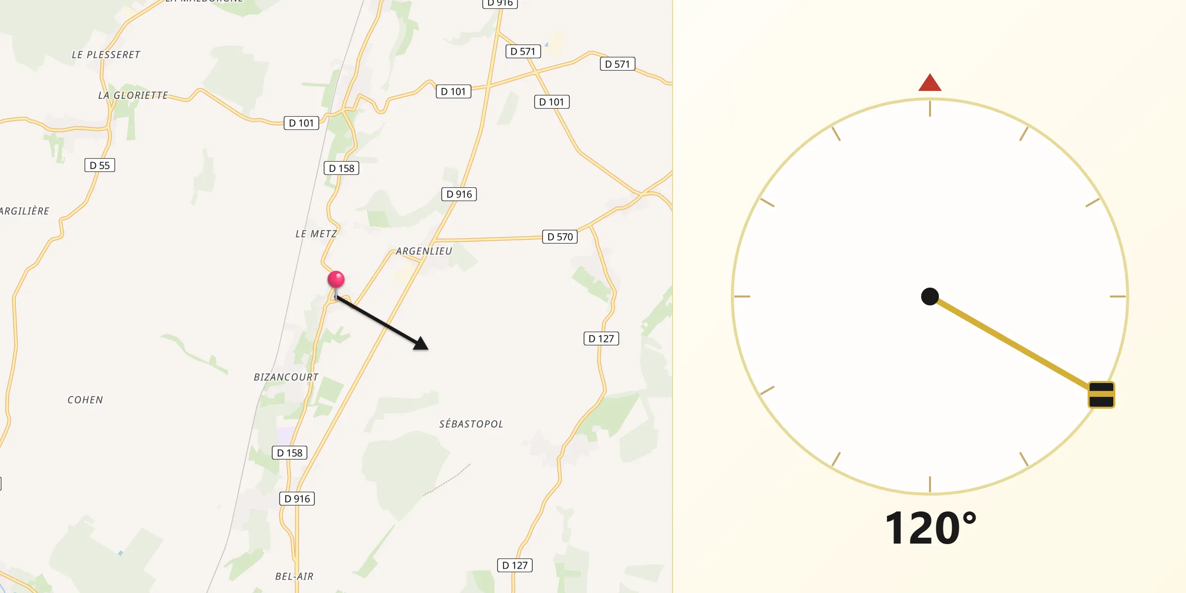 Direction vers la Qibla depuis Avrechy