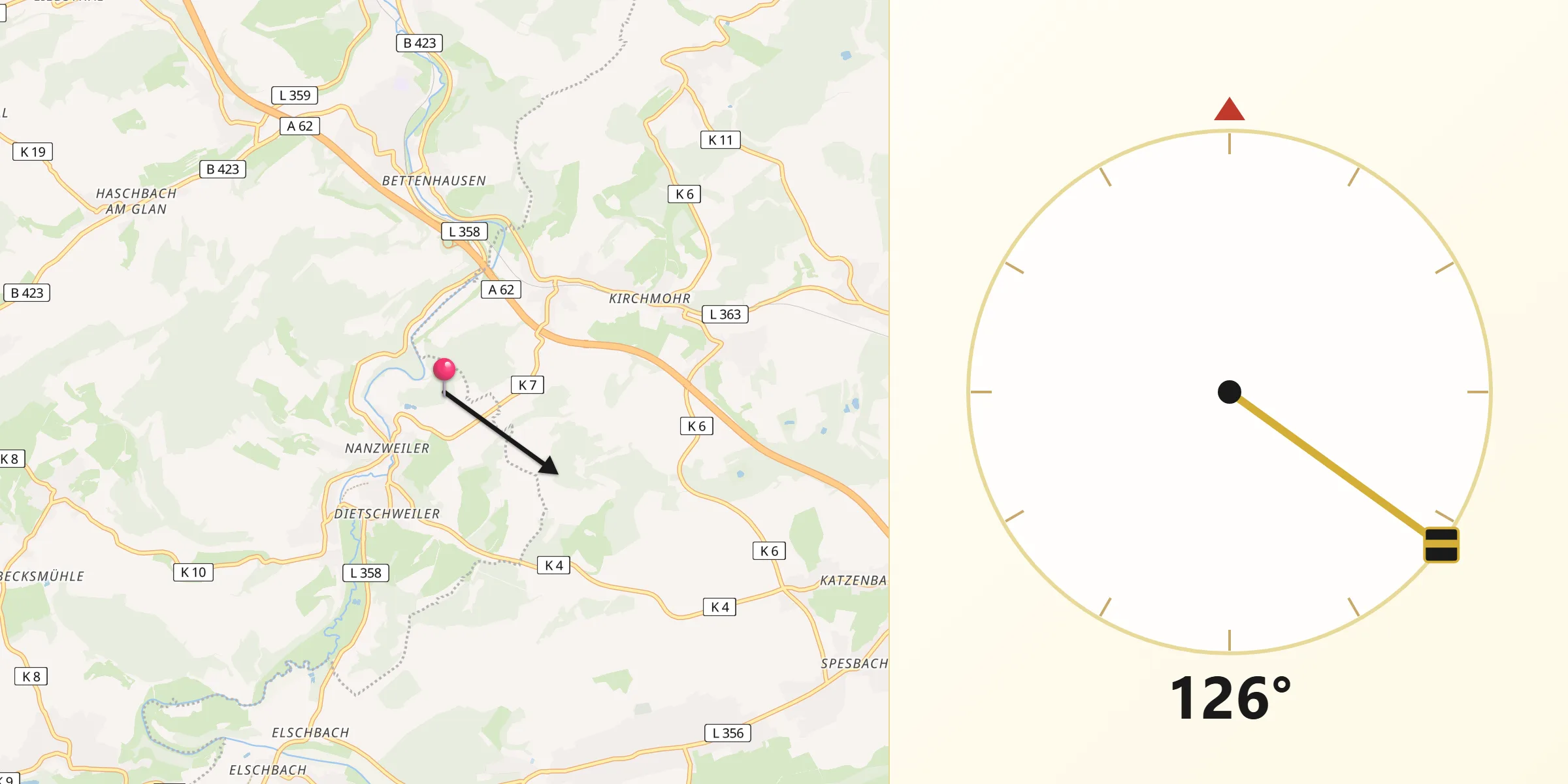 Qibla-Richtung von Nanzdietschweiler