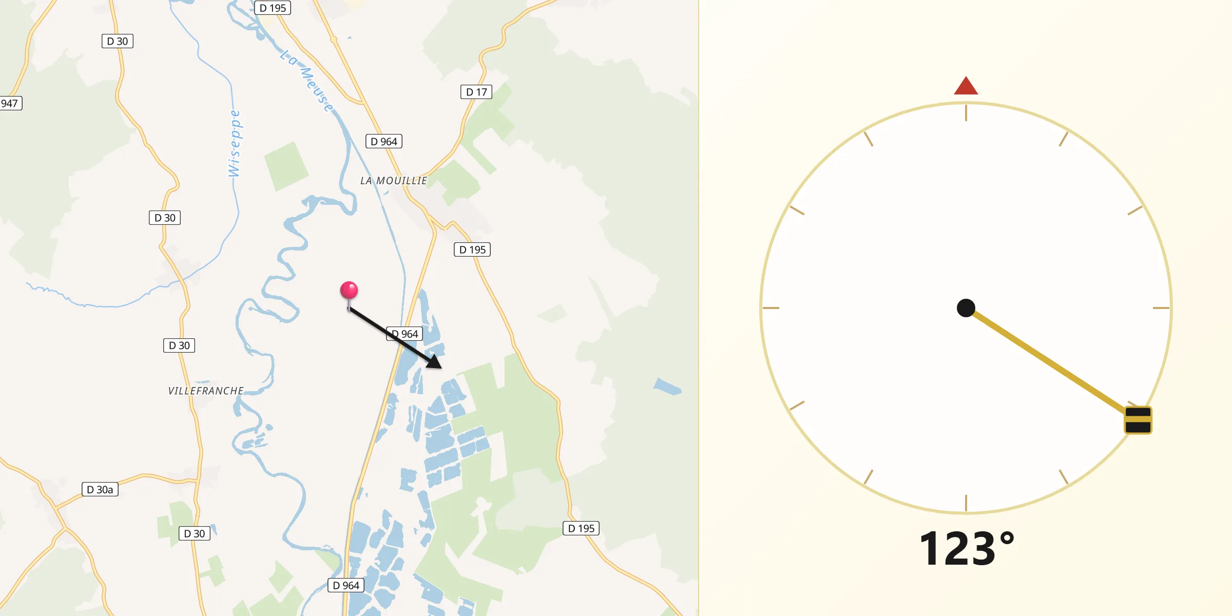 Direction vers la Qibla depuis Mouzay