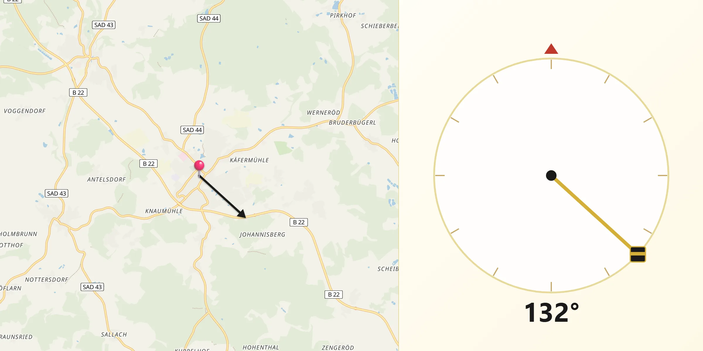 Qibla-Richtung von Oberviechtach