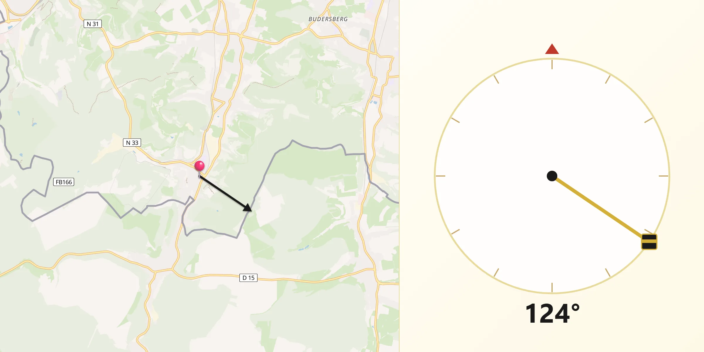 Direction vers la Qibla depuis Rumelange