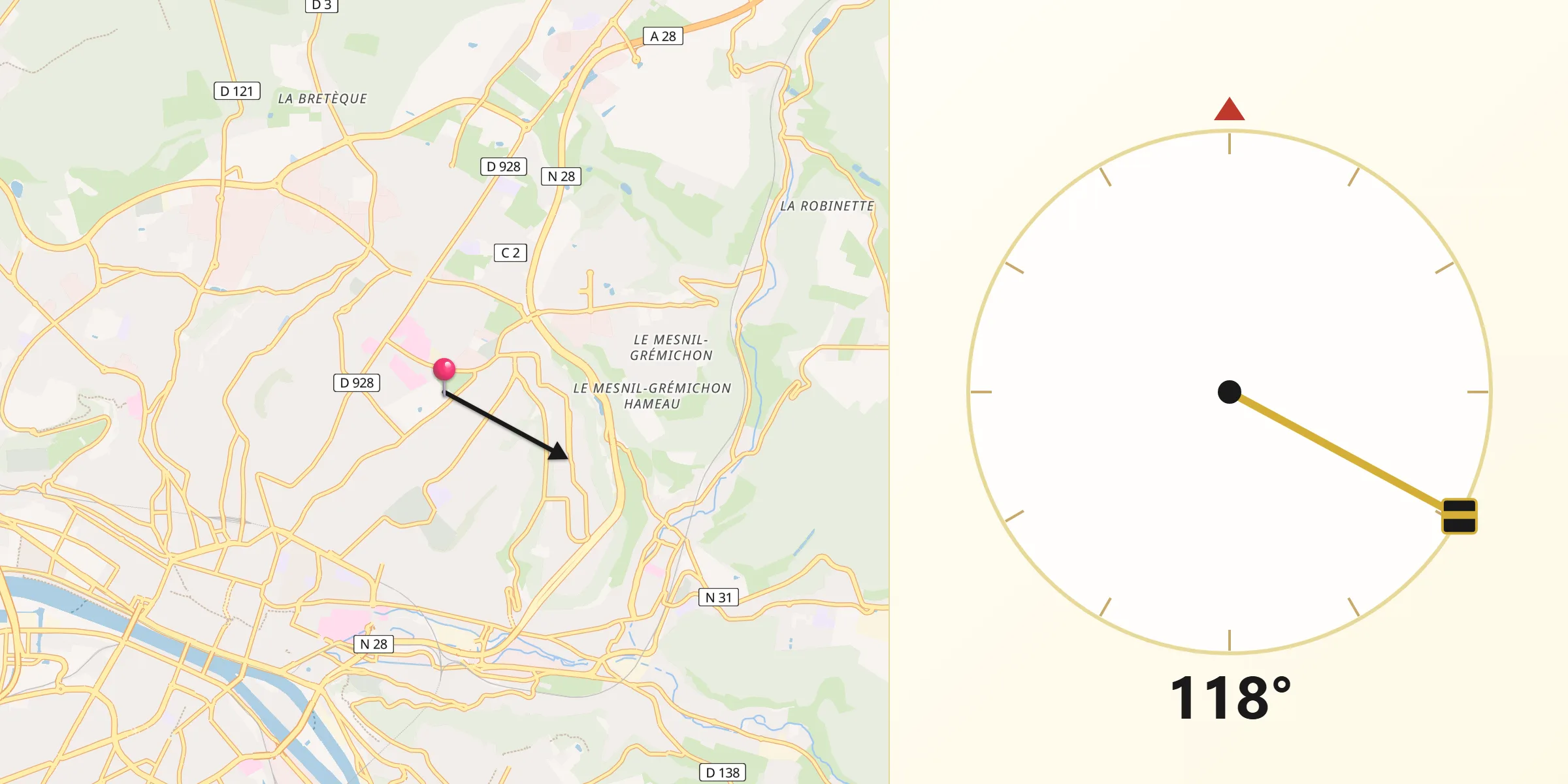 Direction vers la Qibla depuis Bois-Guillaume