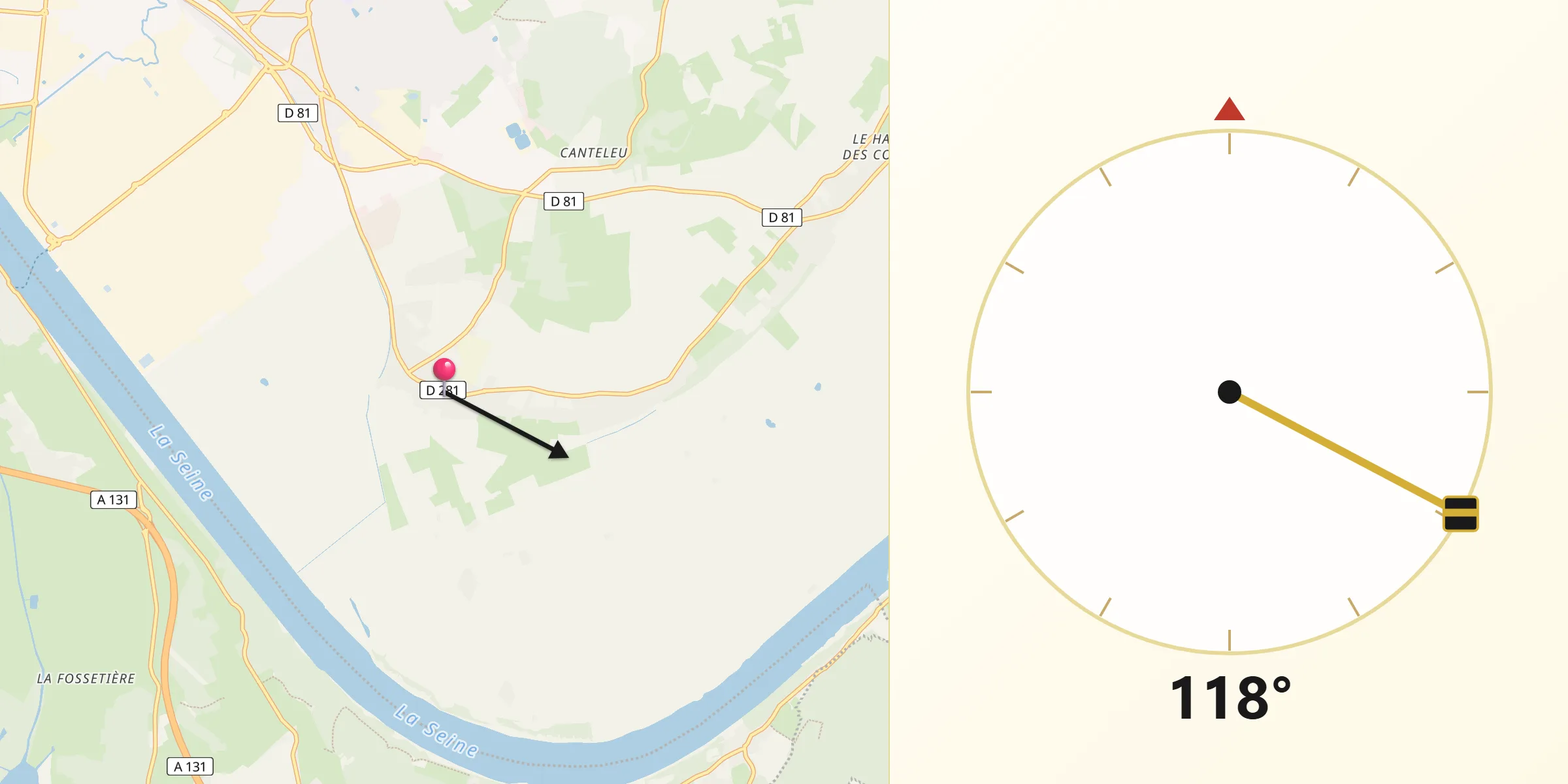 Direction vers la Qibla depuis Petiville