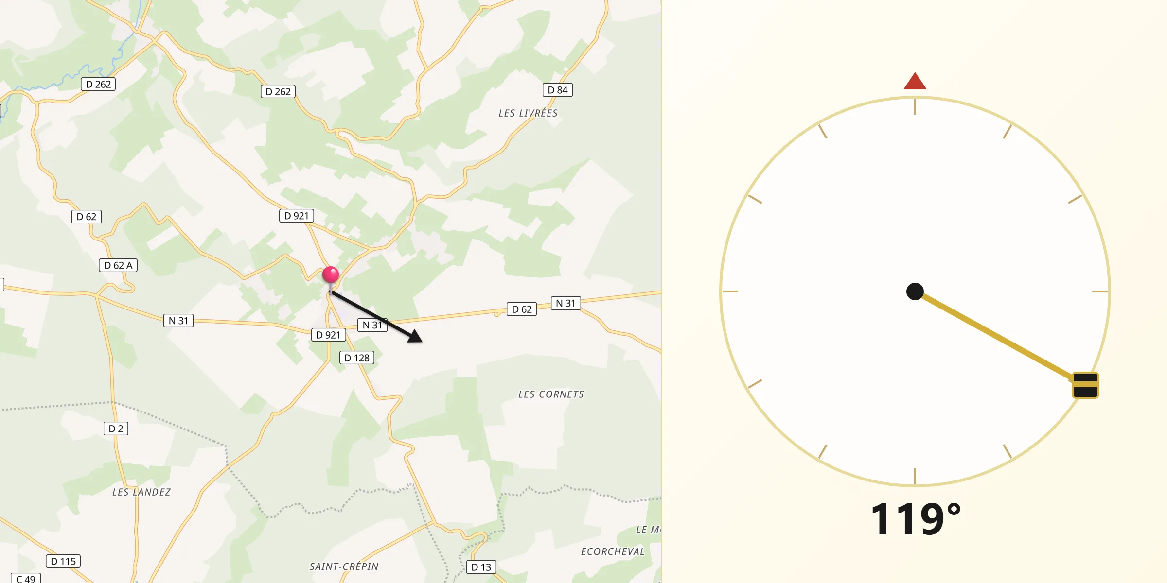 Direction vers la Qibla depuis La Feuillie
