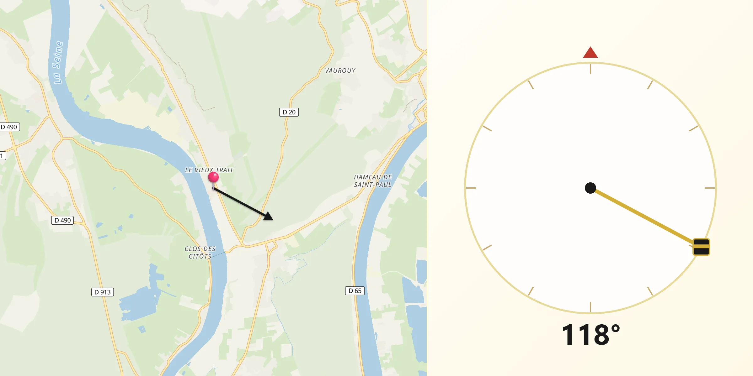 Direction vers la Qibla depuis Le Trait