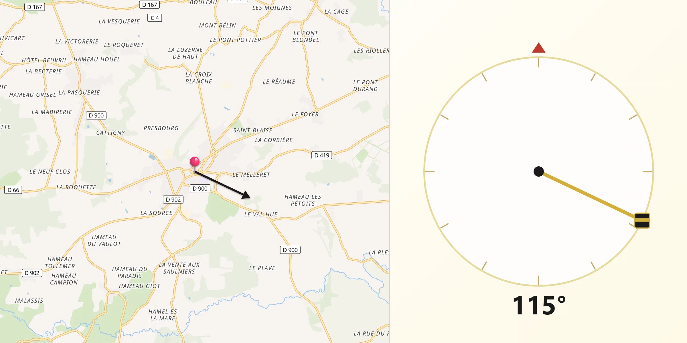 Direction vers la Qibla depuis Bricquebec
