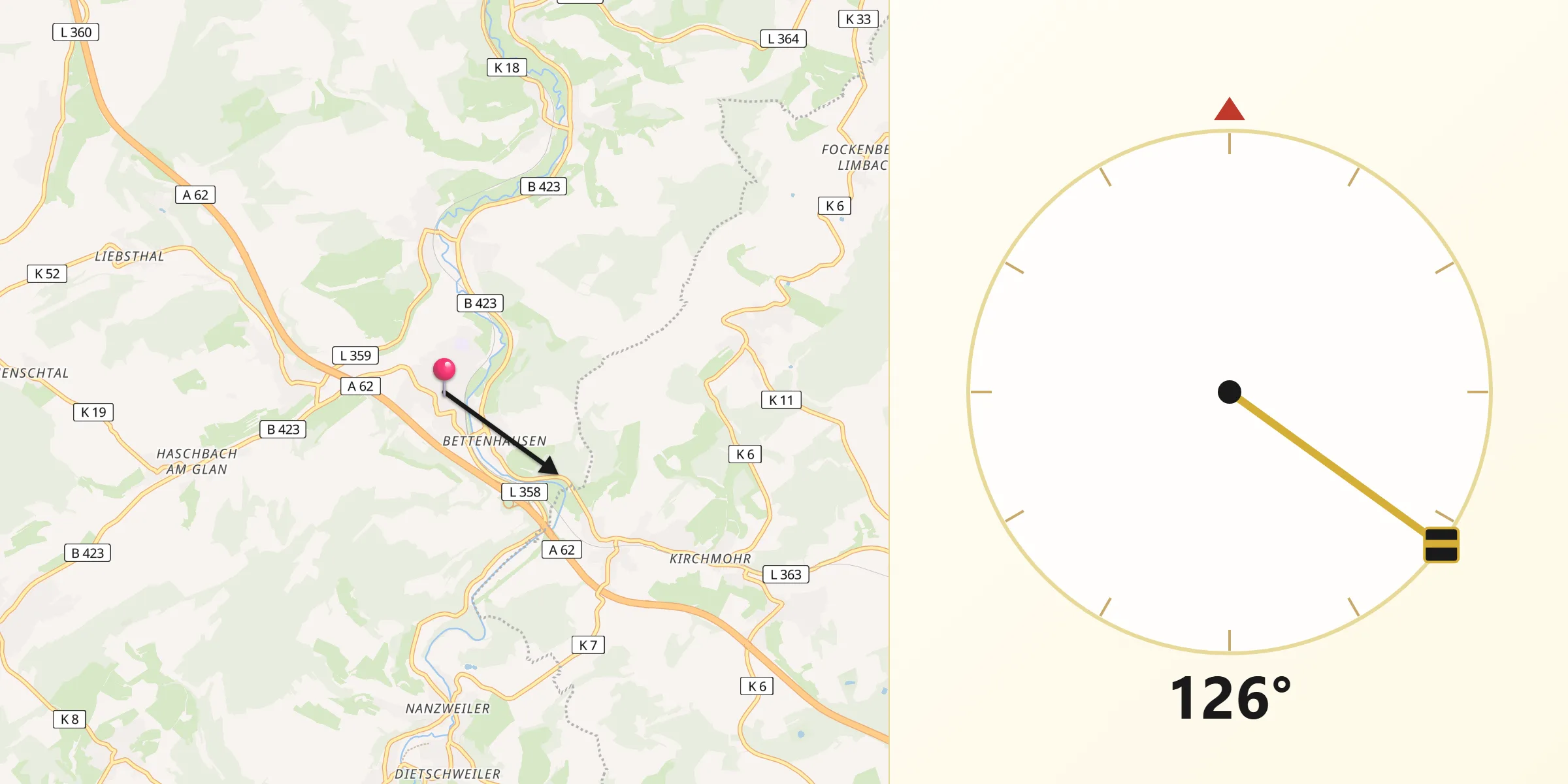 Qibla-Richtung von Glan-Münchweiler