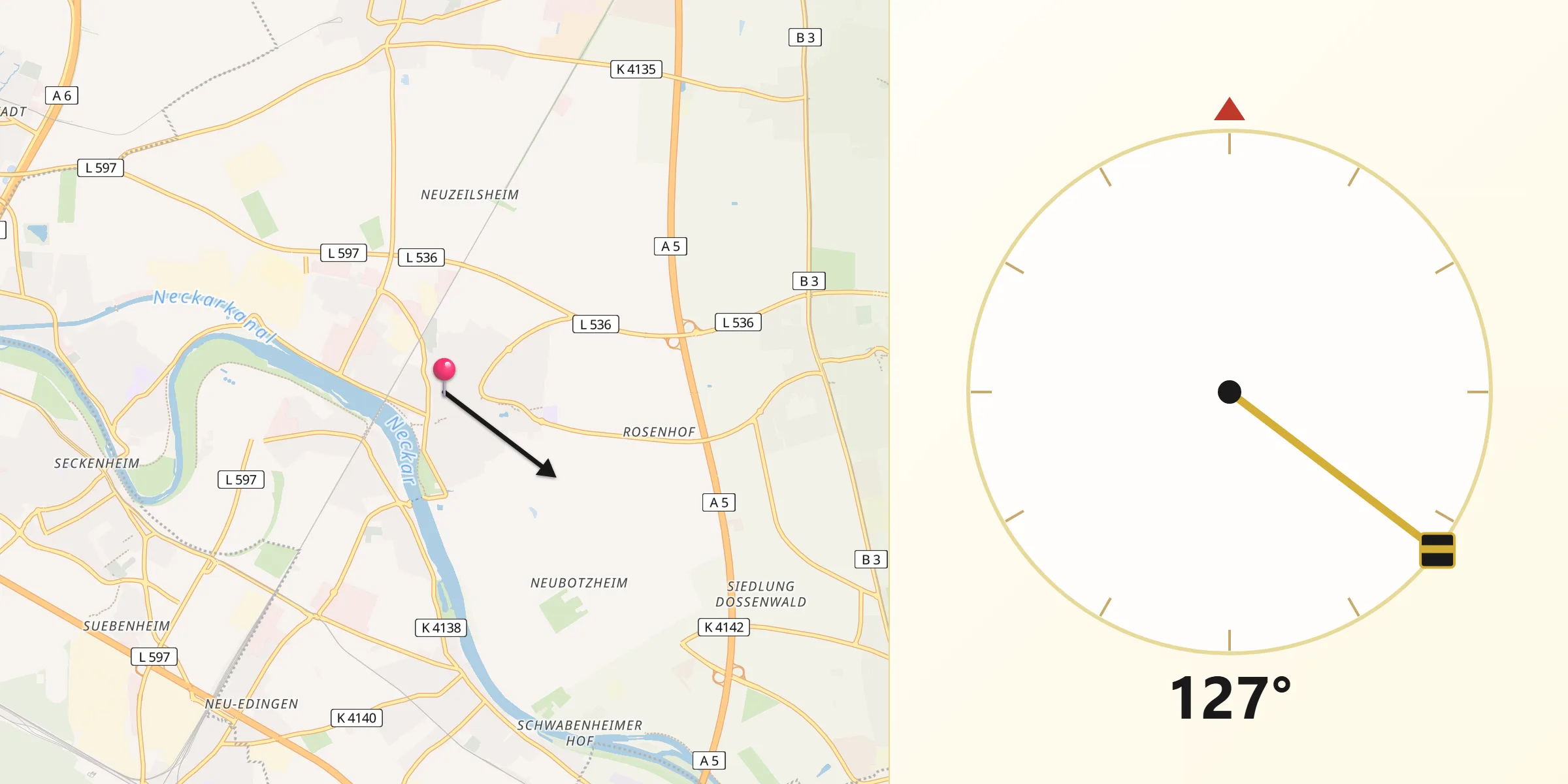 Qibla-Richtung von Ladenburg