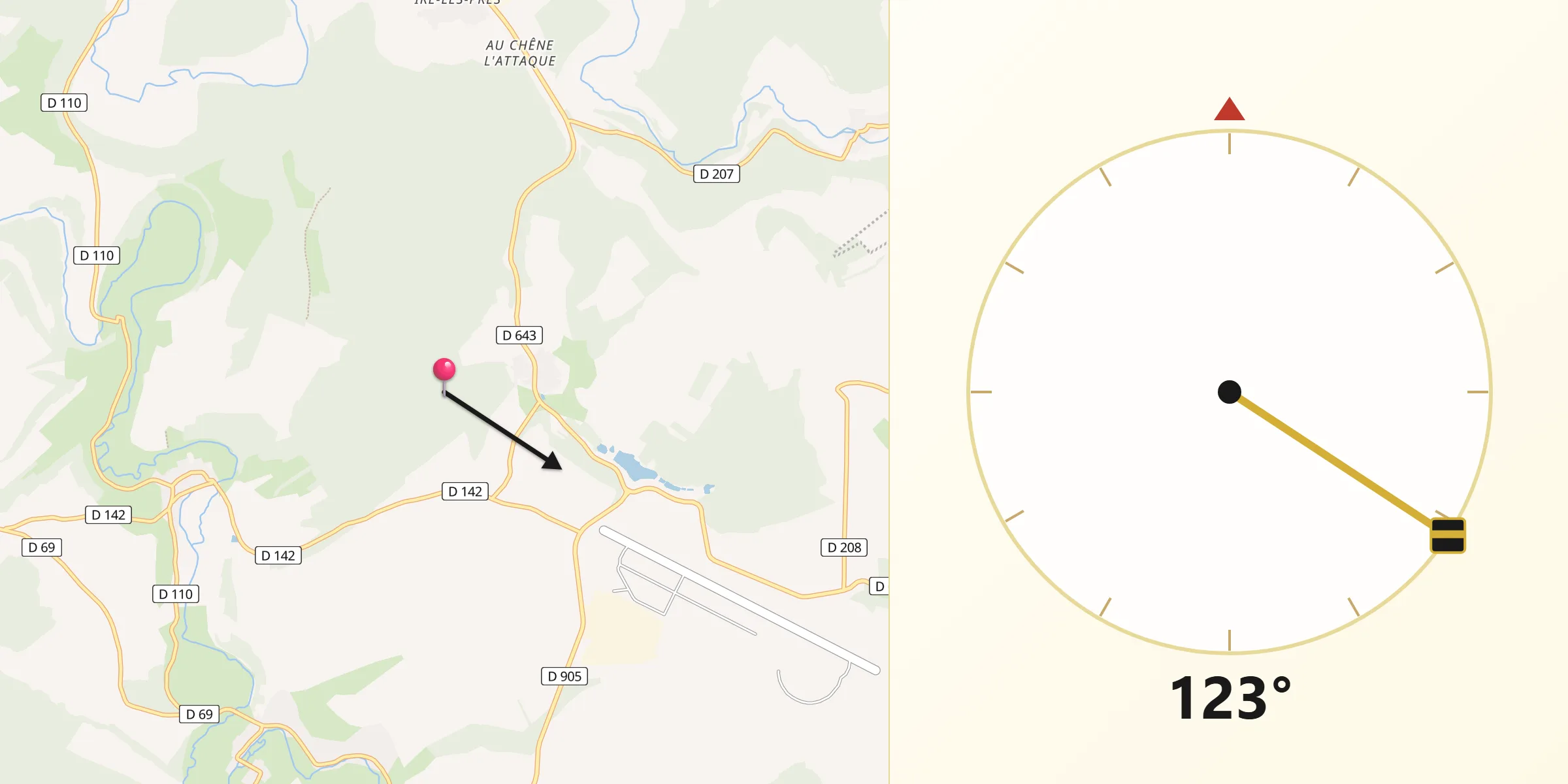 Direction vers la Qibla depuis Iré-le-Sec