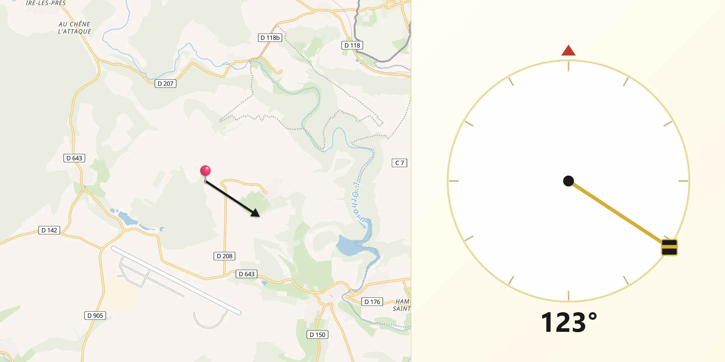 Direction vers la Qibla depuis Flassigny