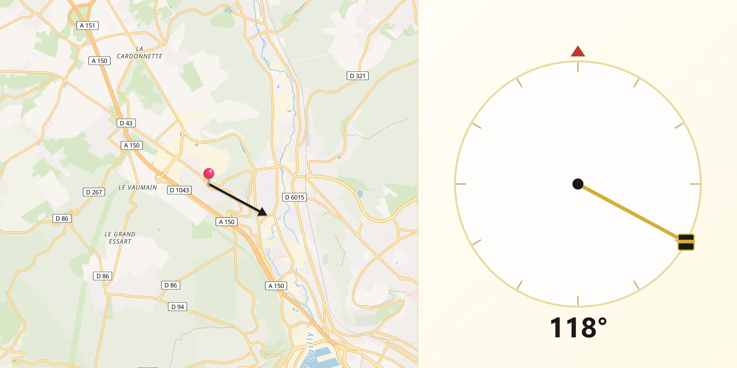 Direction vers la Qibla depuis Maromme