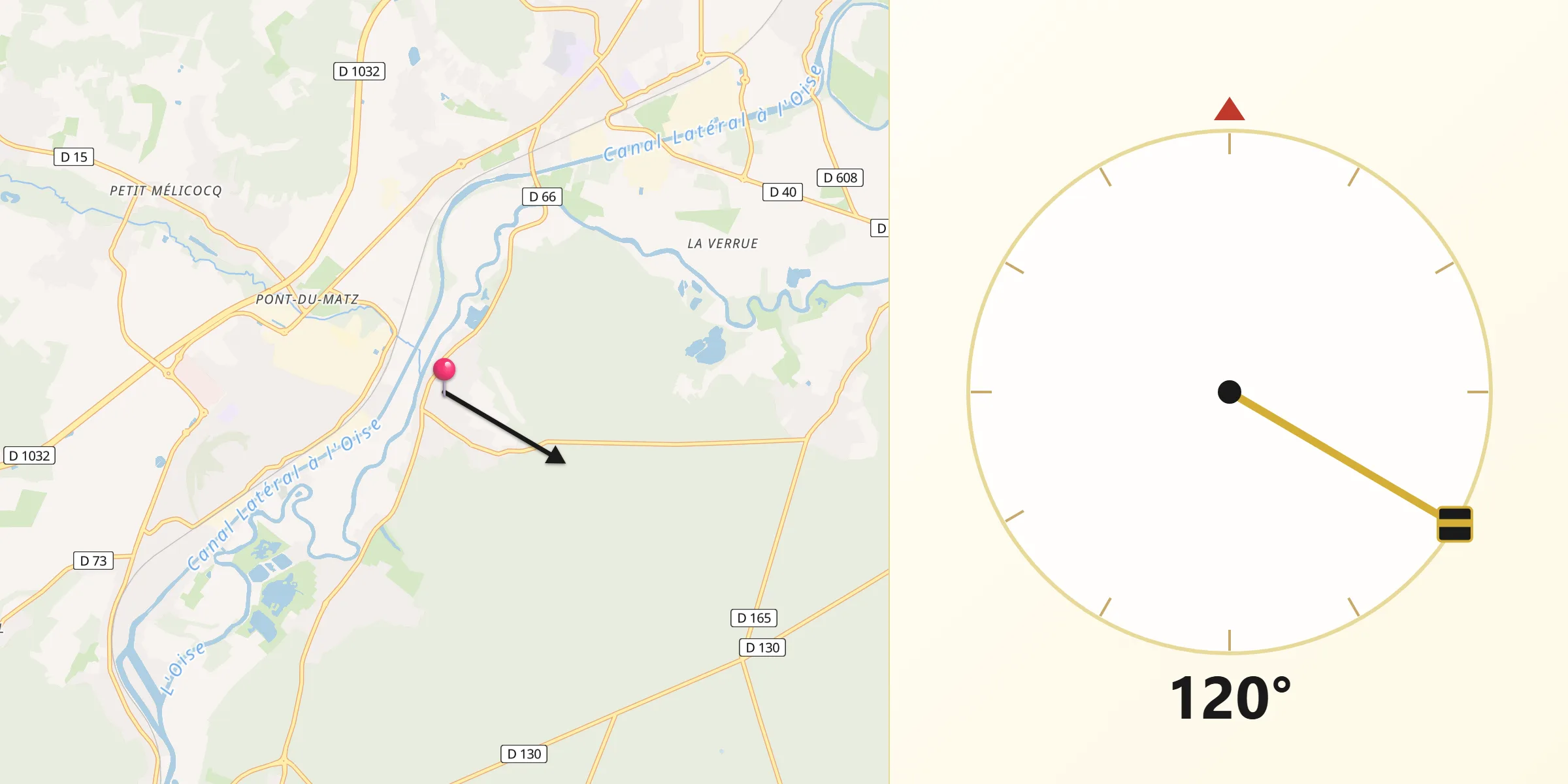 Direction vers la Qibla depuis Montmacq