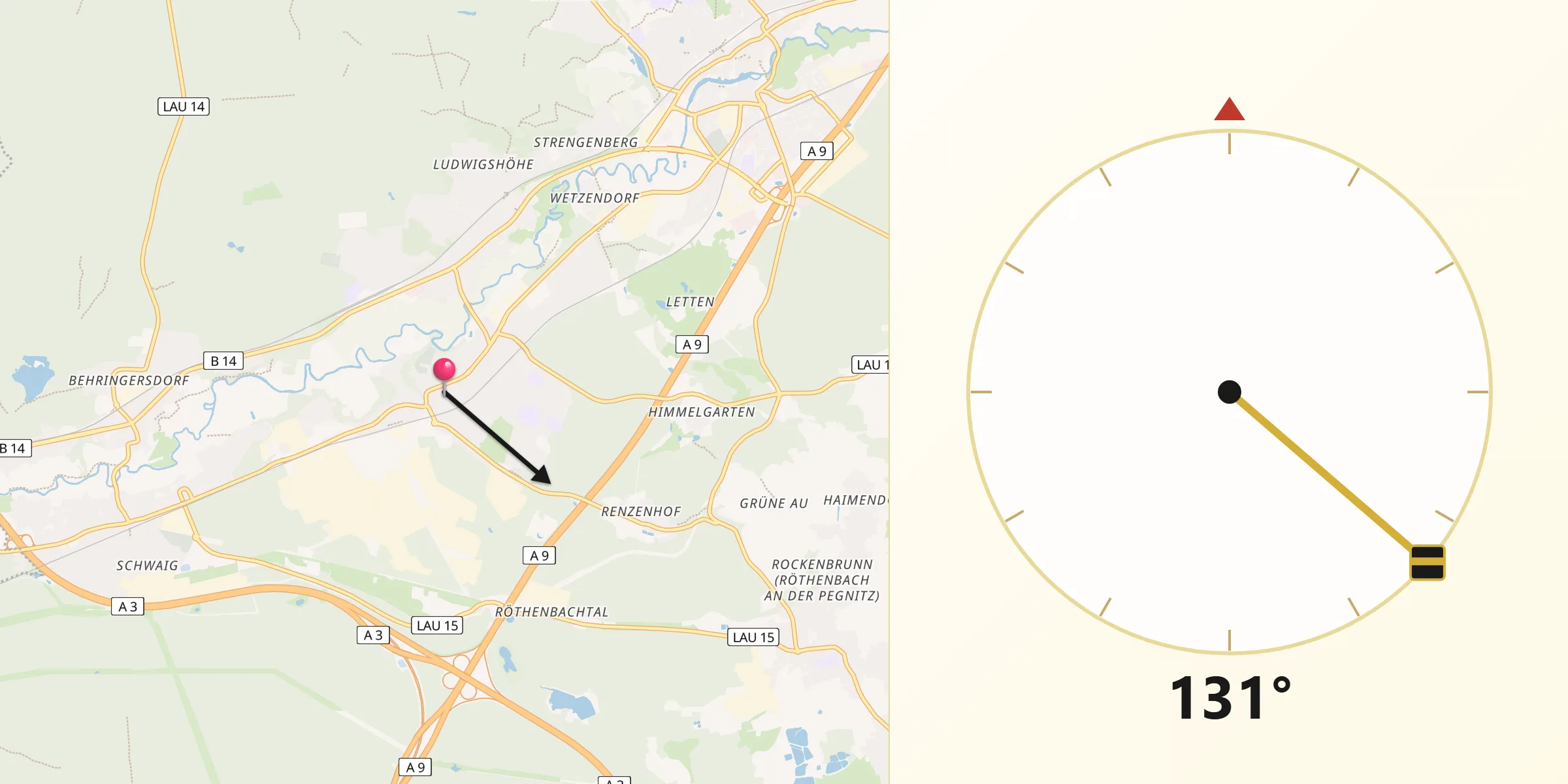 Qibla-Richtung von Röthenbach an der Pegnitz