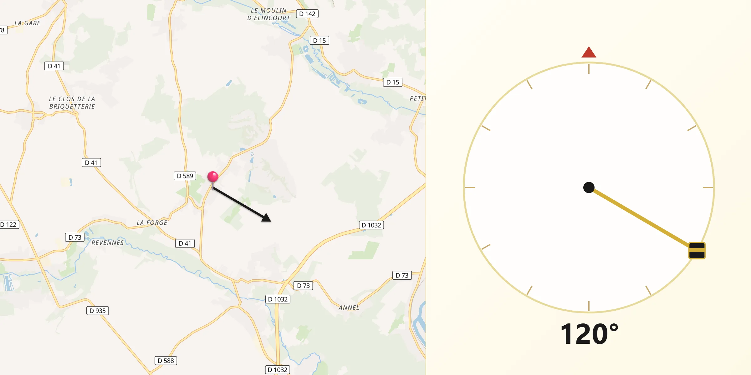 Direction vers la Qibla depuis Villers-sur-Coudun