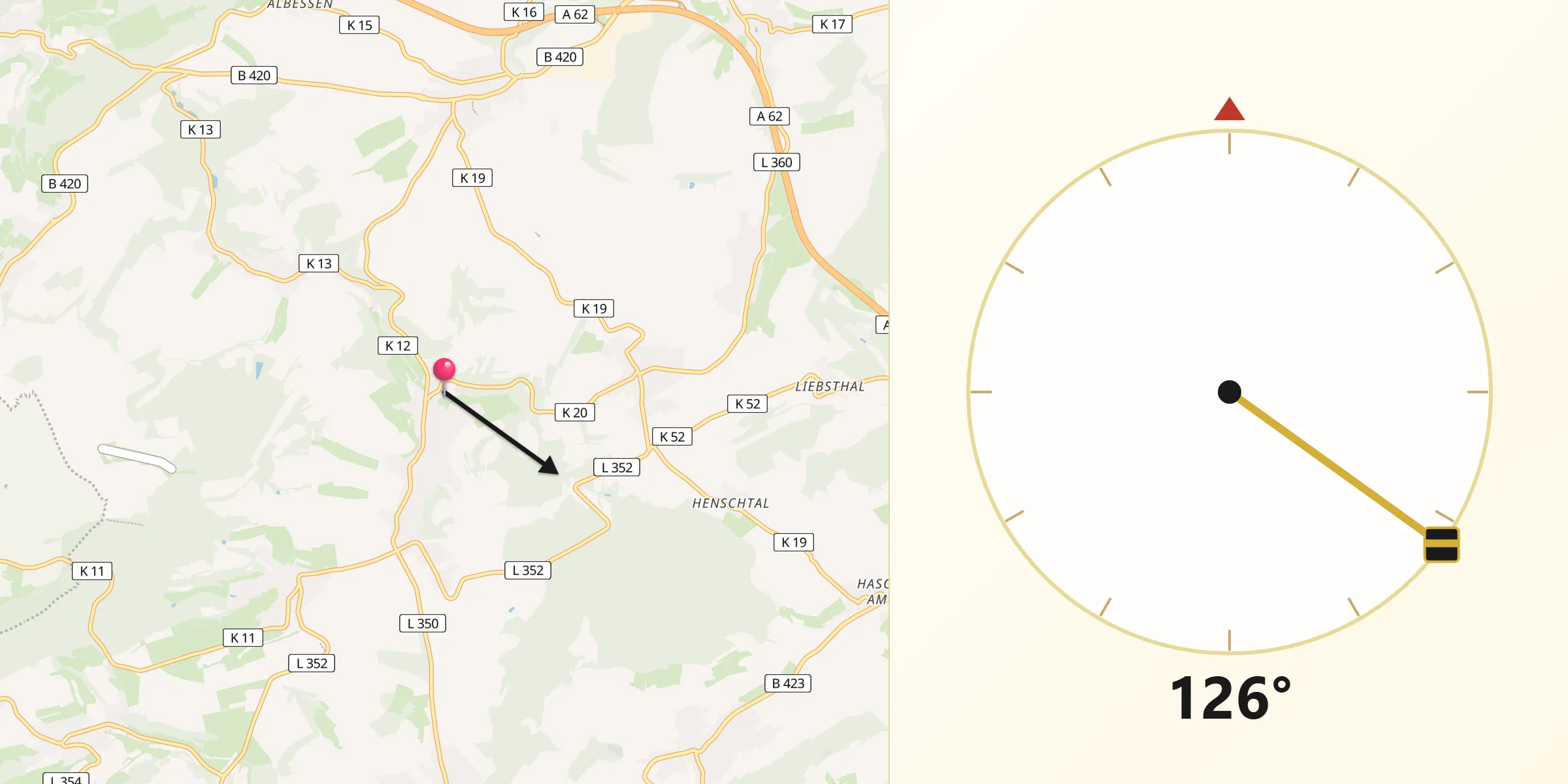 Qibla-Richtung von Herschweiler-Pettersheim
