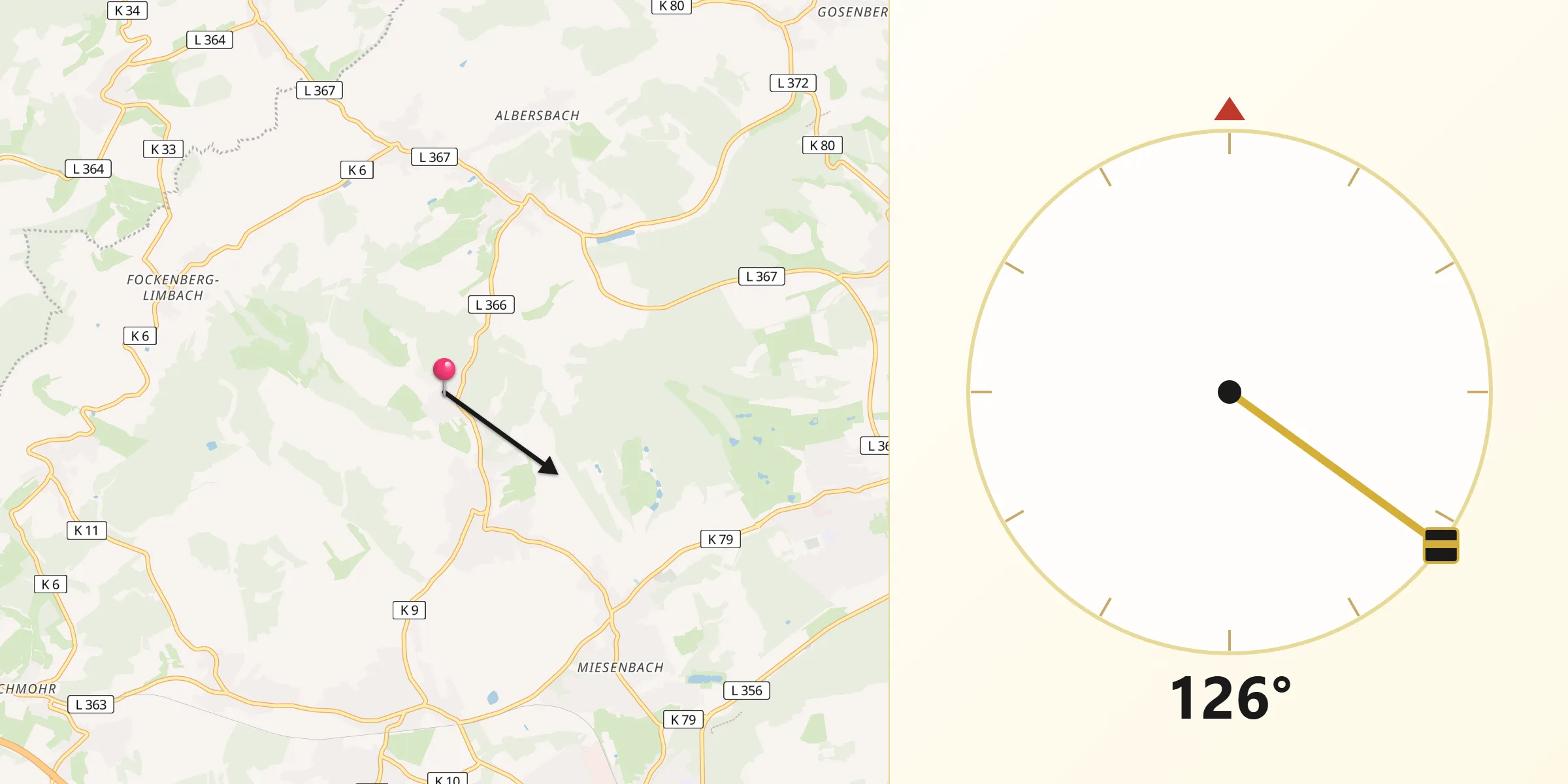 Qibla-Richtung von Kottweiler-Schwanden