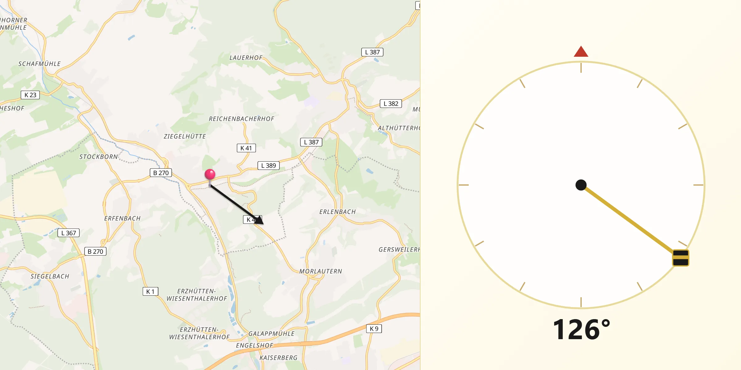 Qibla-Richtung von Otterbach