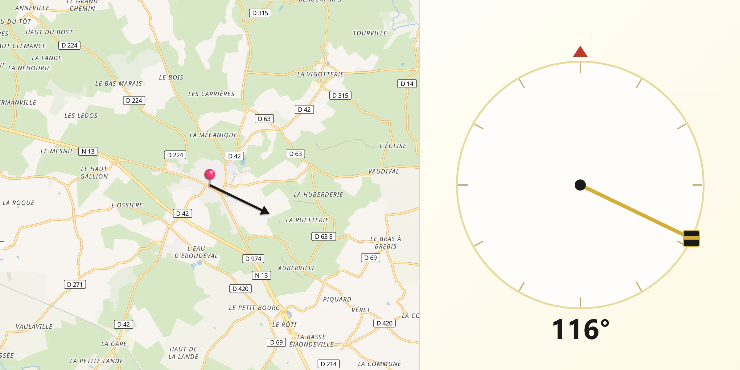 Direction vers la Qibla depuis Montebourg