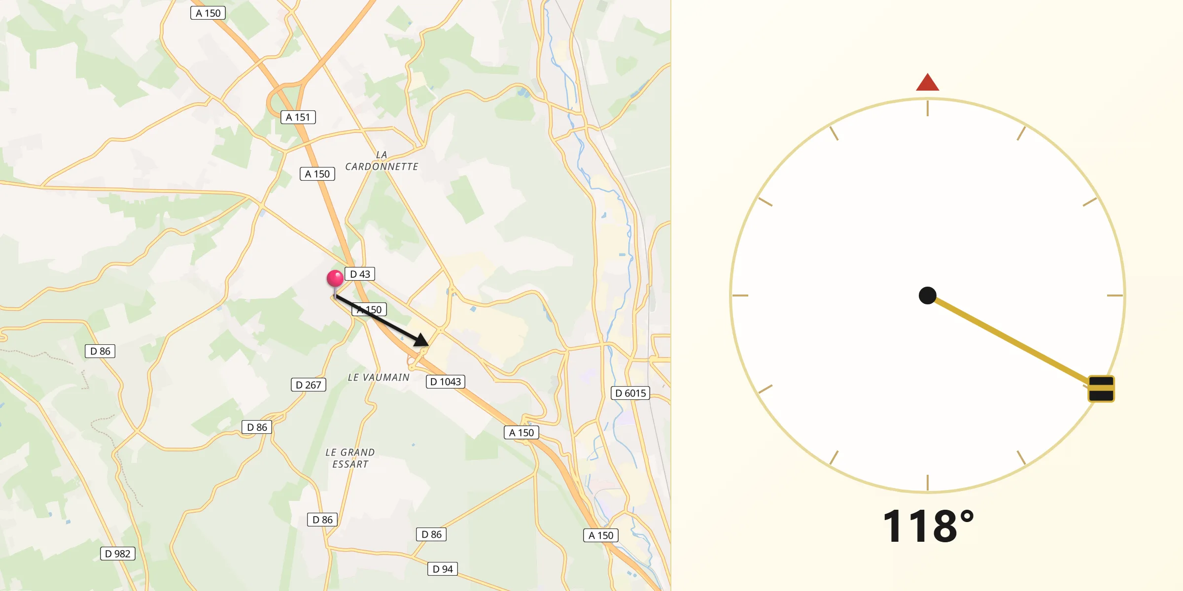 Direction vers la Qibla depuis La Vaupalière