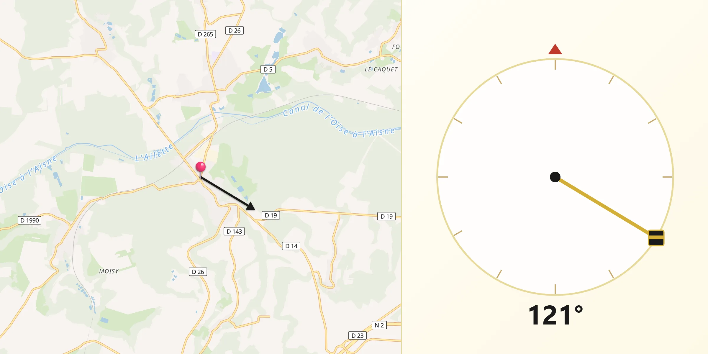 Direction vers la Qibla depuis Pinon