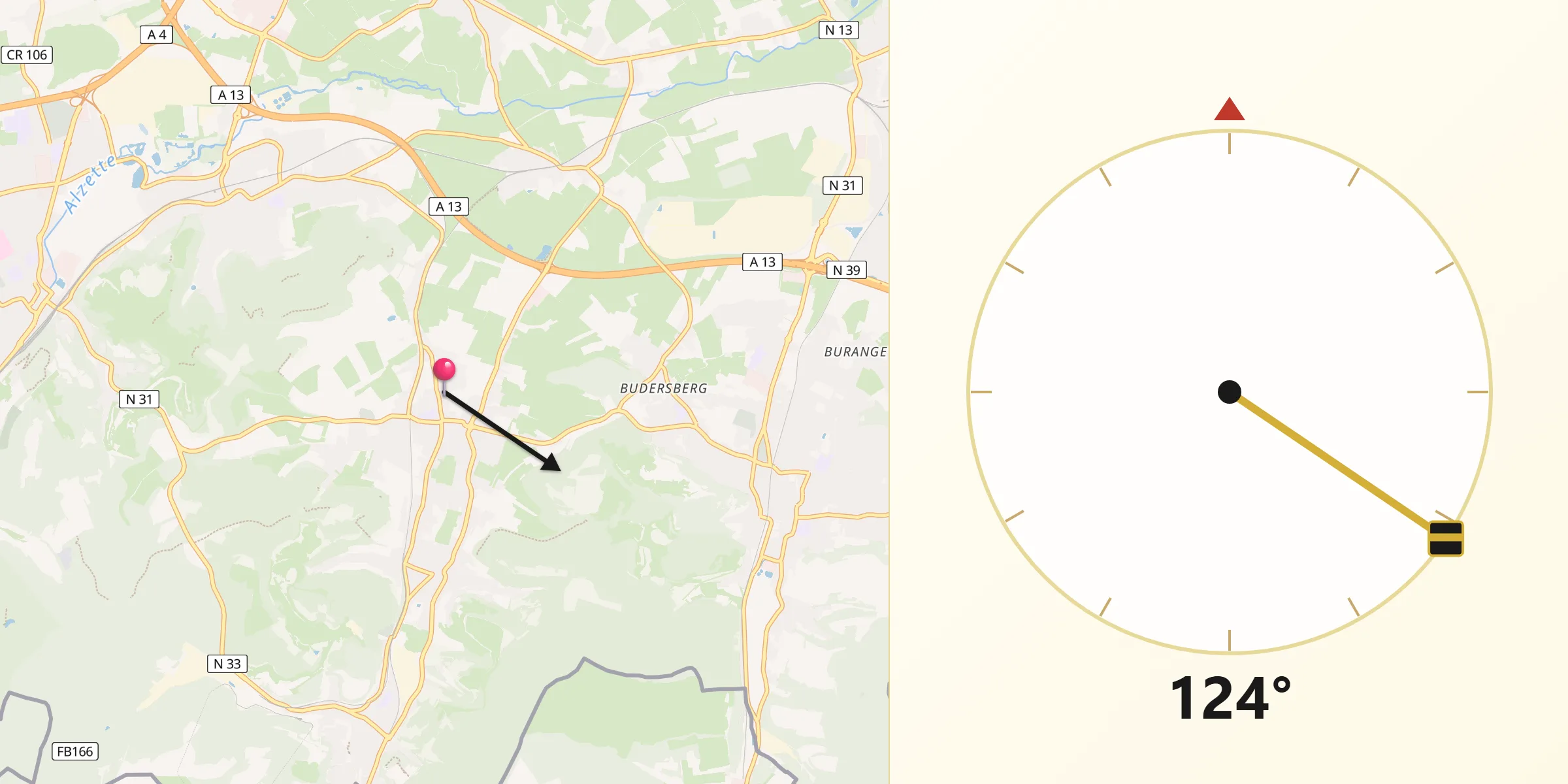 Direction vers la Qibla depuis Kayl