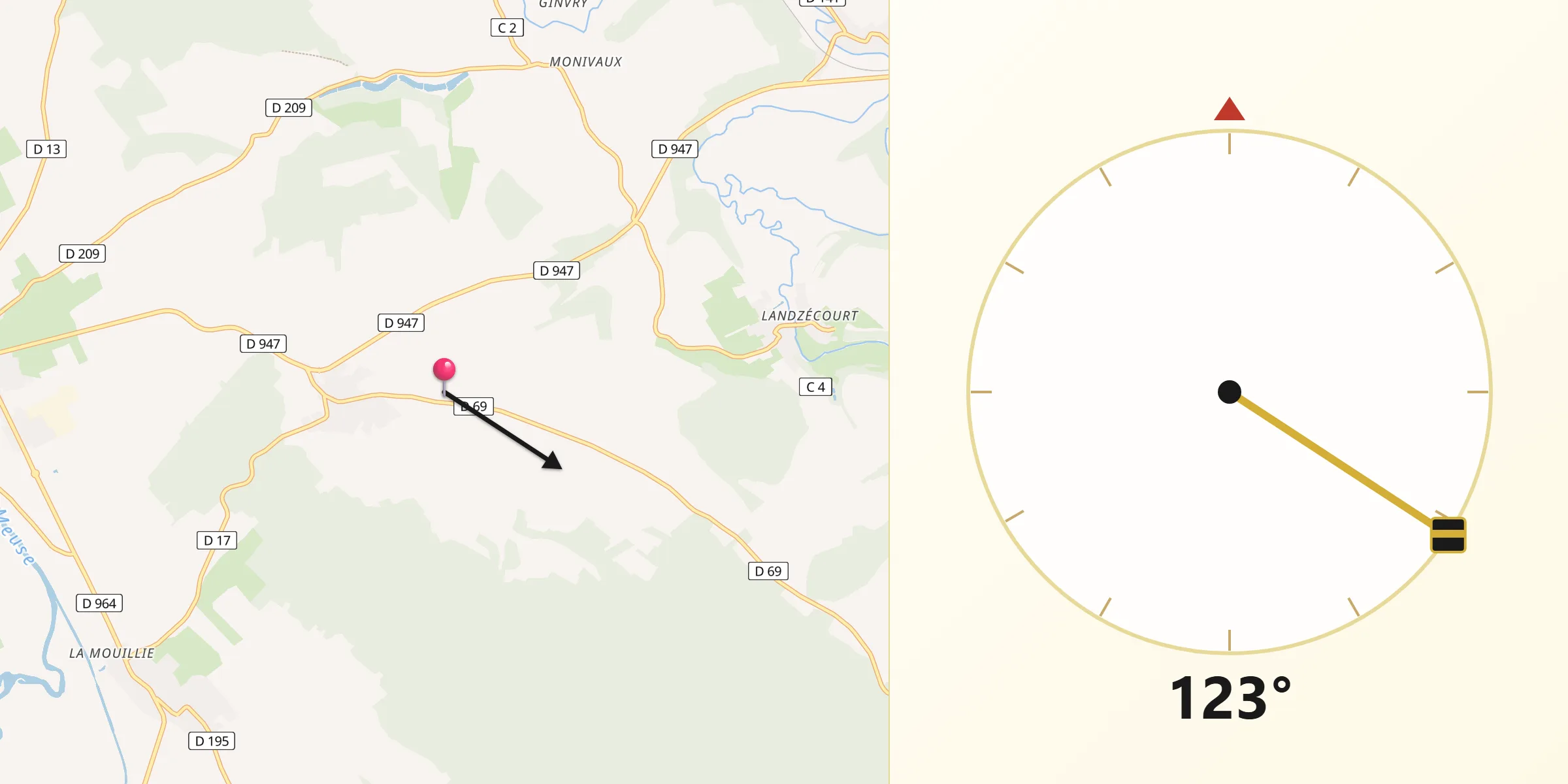 Direction vers la Qibla depuis Quincy-Landzécourt