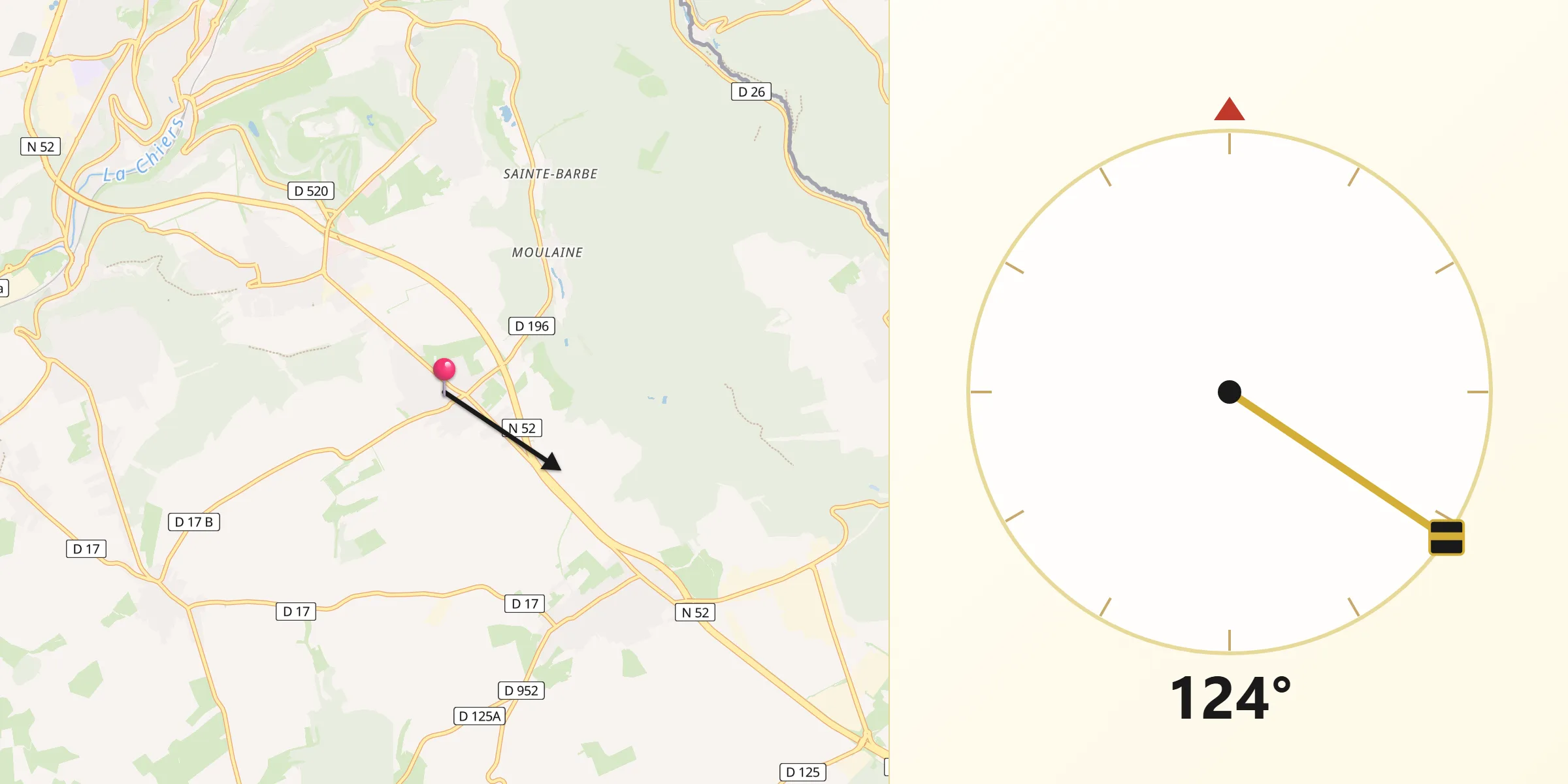 Direction vers la Qibla depuis Haucourt