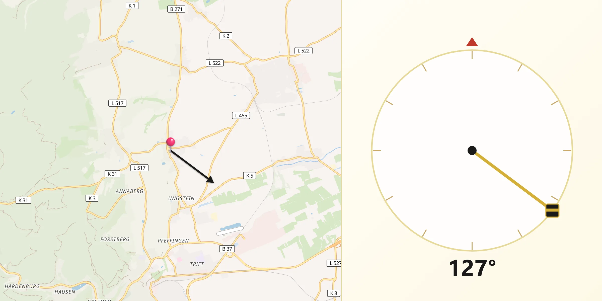 Qibla-Richtung von Kallstadt