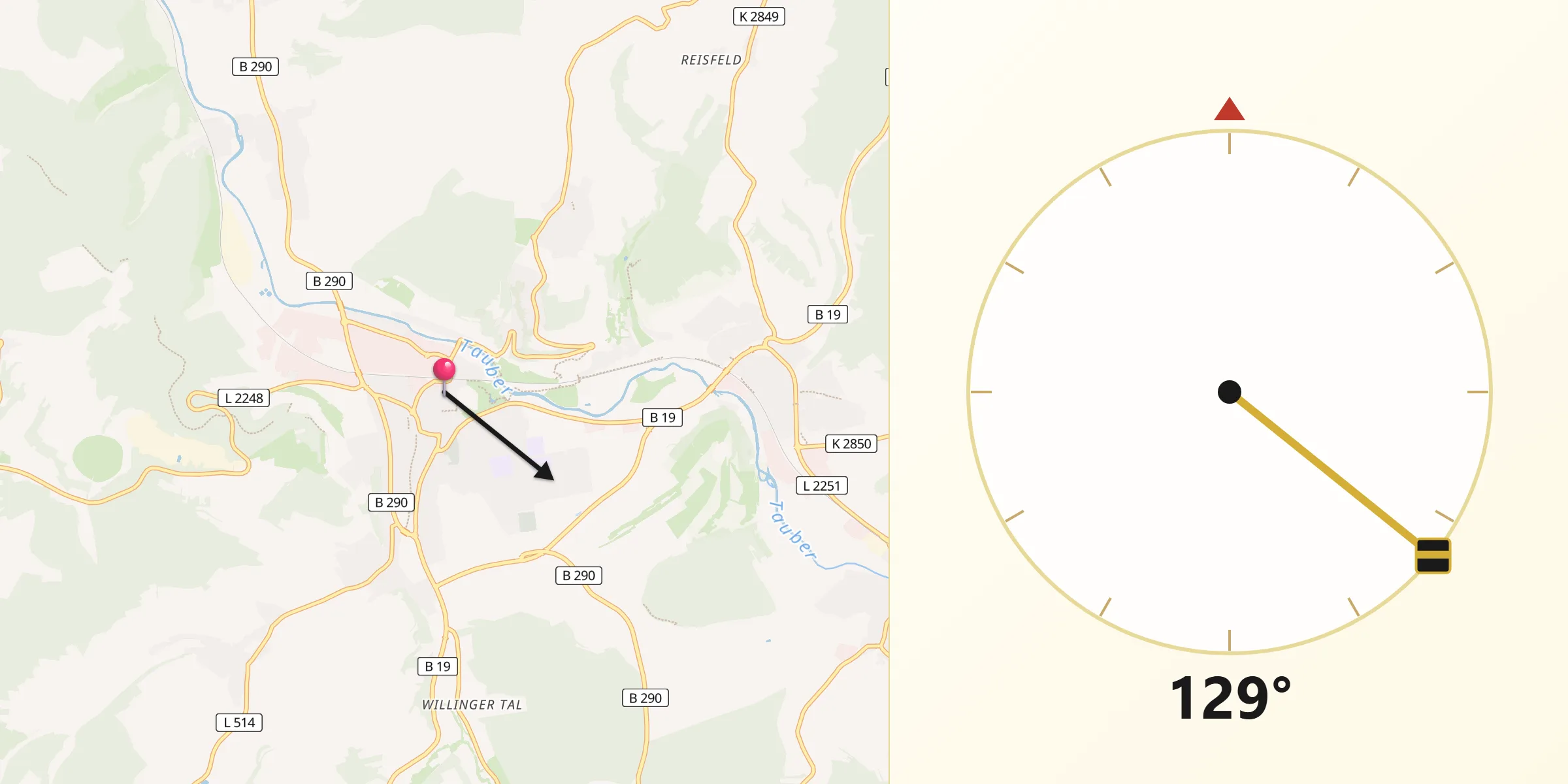 Qibla-Richtung von Bad Mergentheim