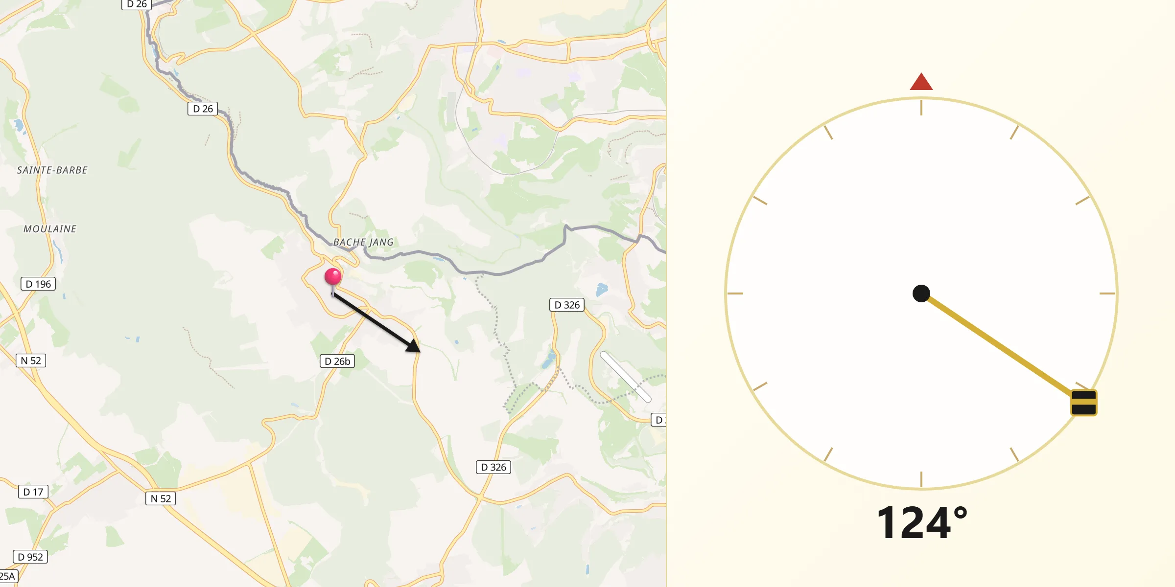 Direction vers la Qibla depuis Hussigny-Godbrange