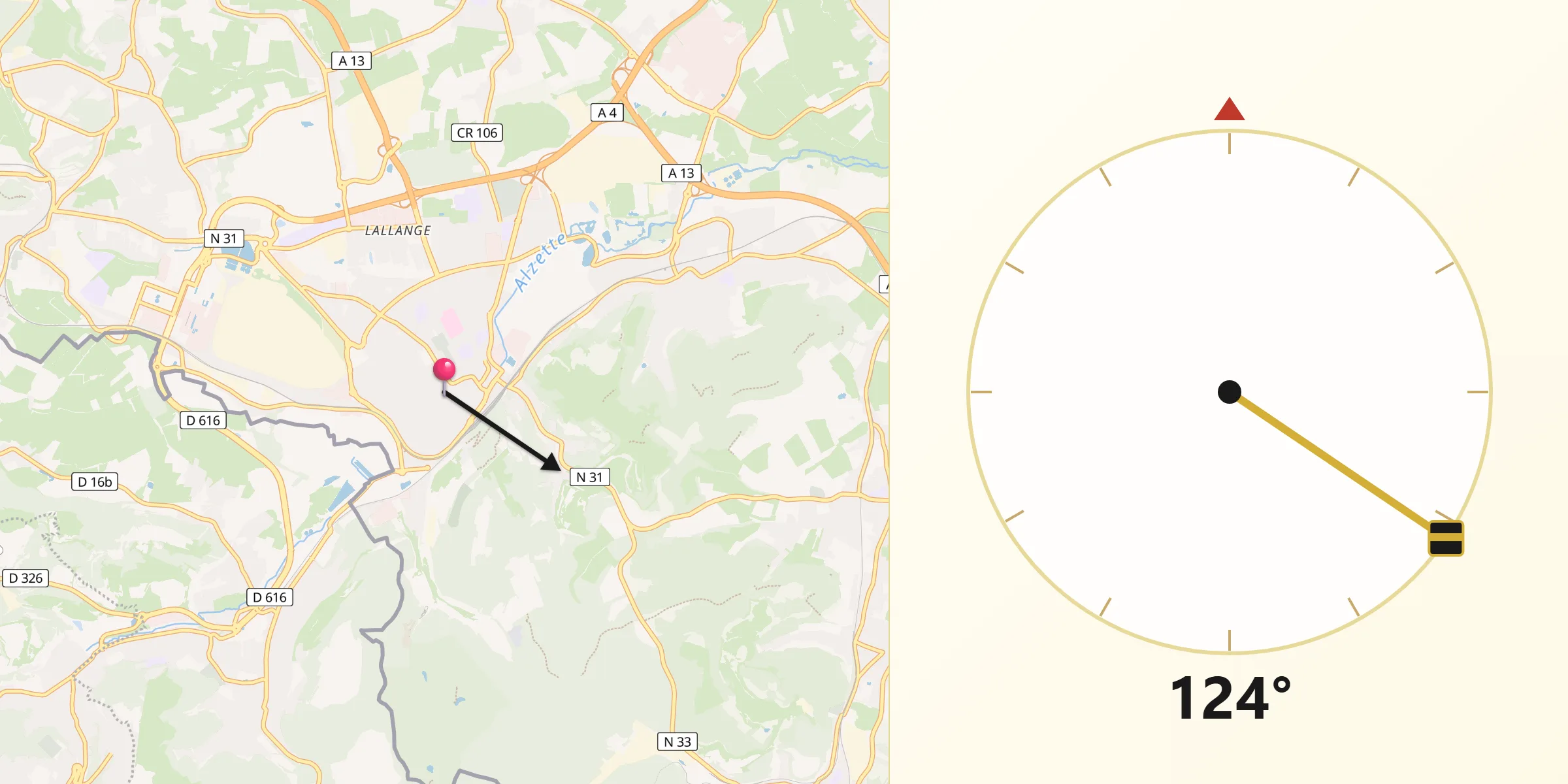 Qibla-Richtung von Esch an der Alzette