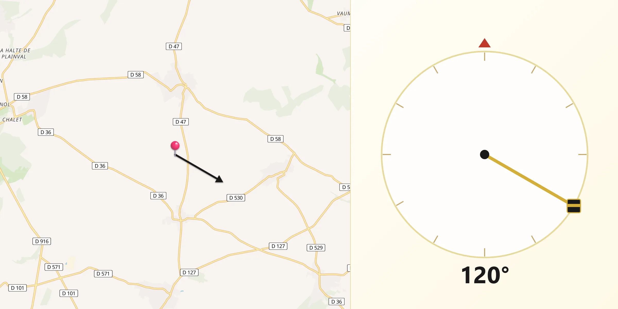 Direction vers la Qibla depuis Département de l'Oise