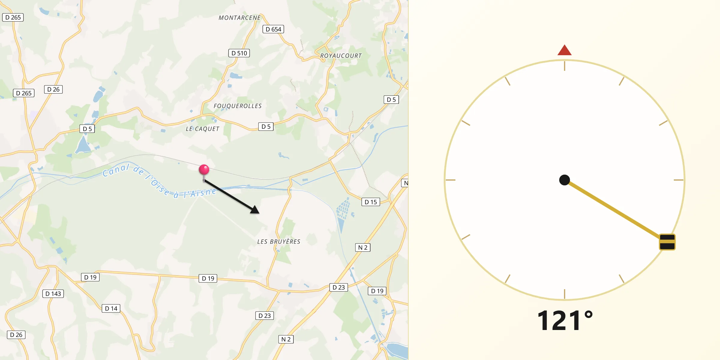 Direction vers la Qibla depuis Département de l'Aisne