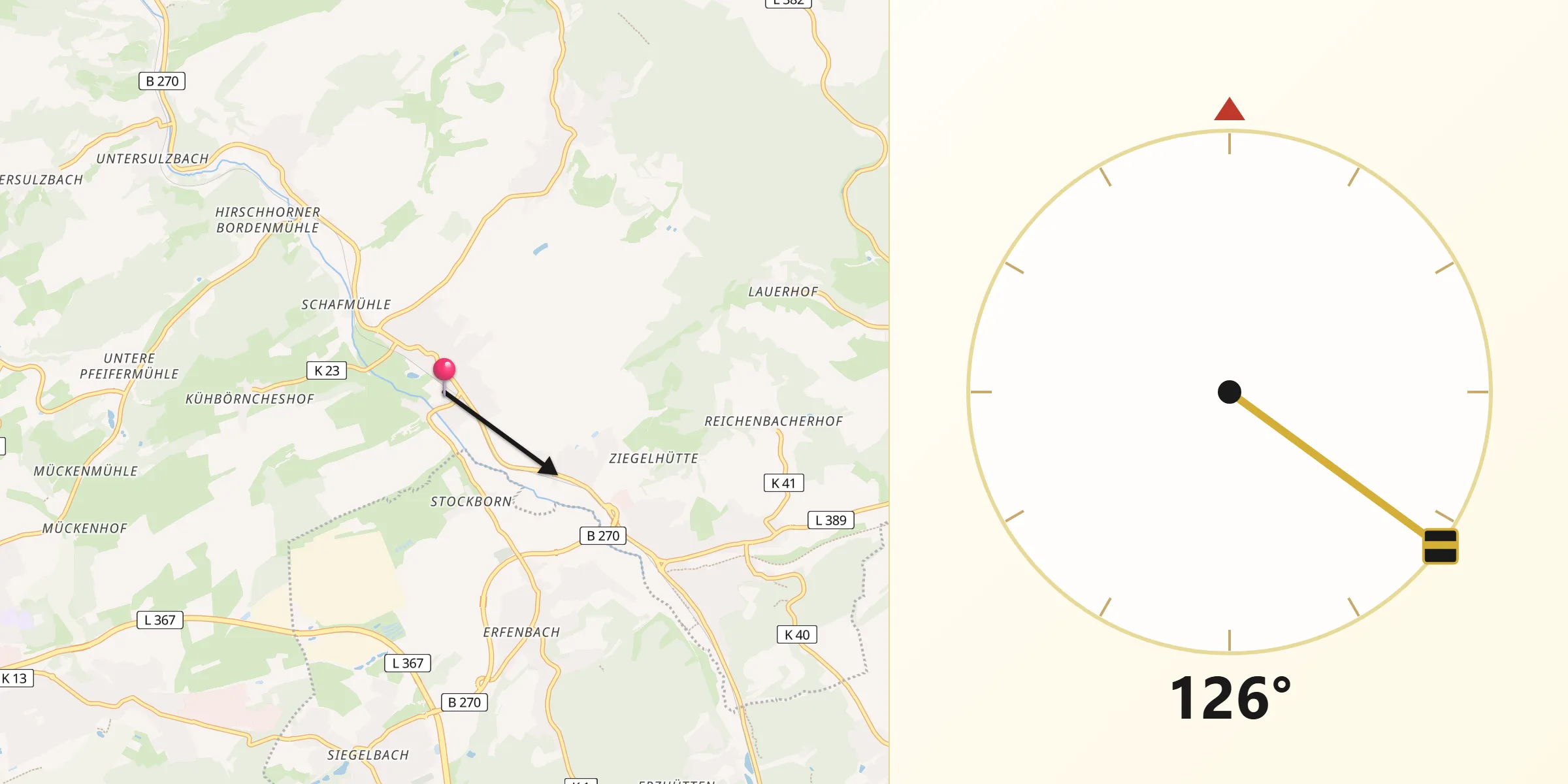 Qibla-Richtung von Katzweiler
