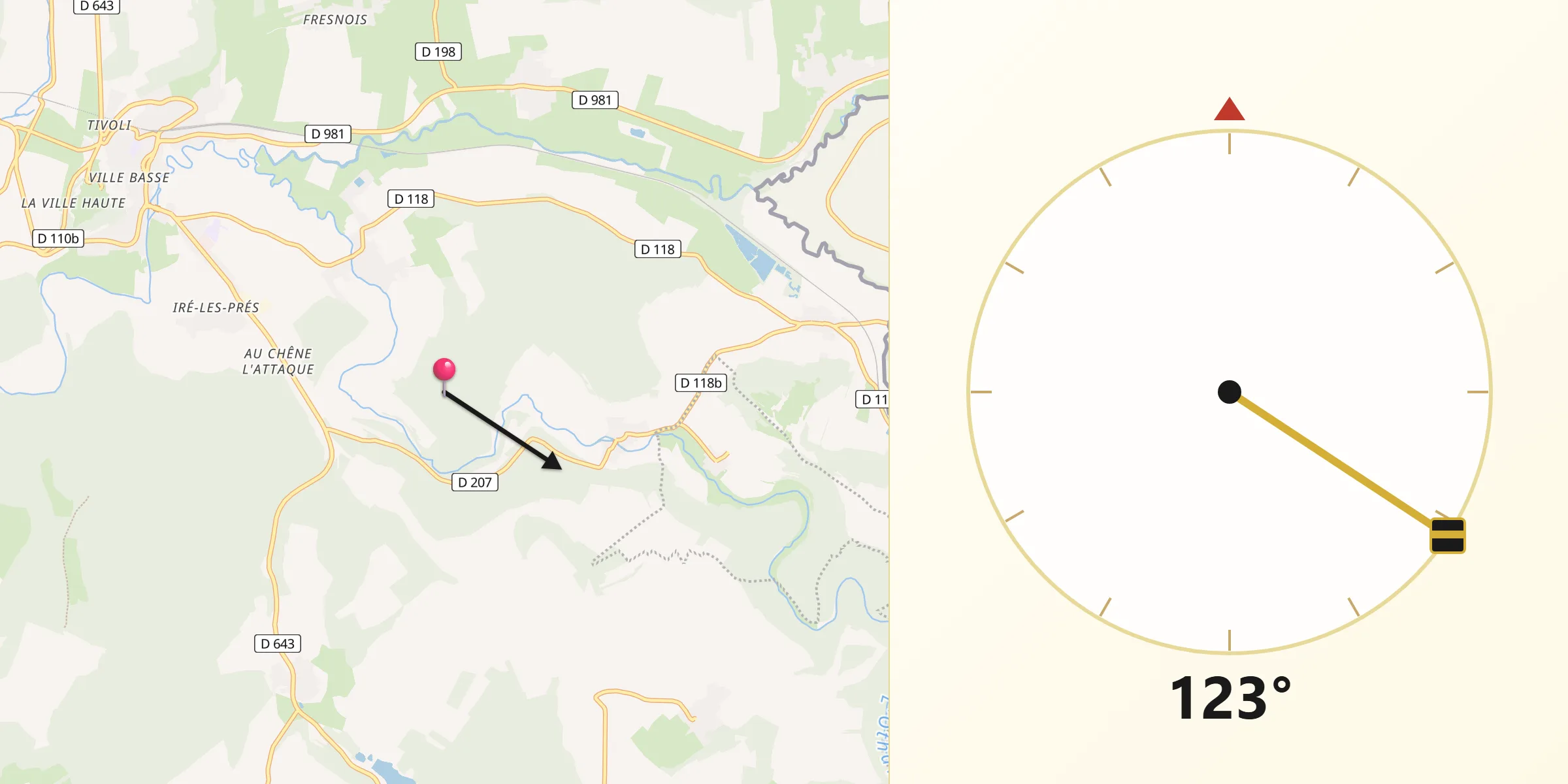 Direction vers la Qibla depuis Bazeilles-sur-Othain
