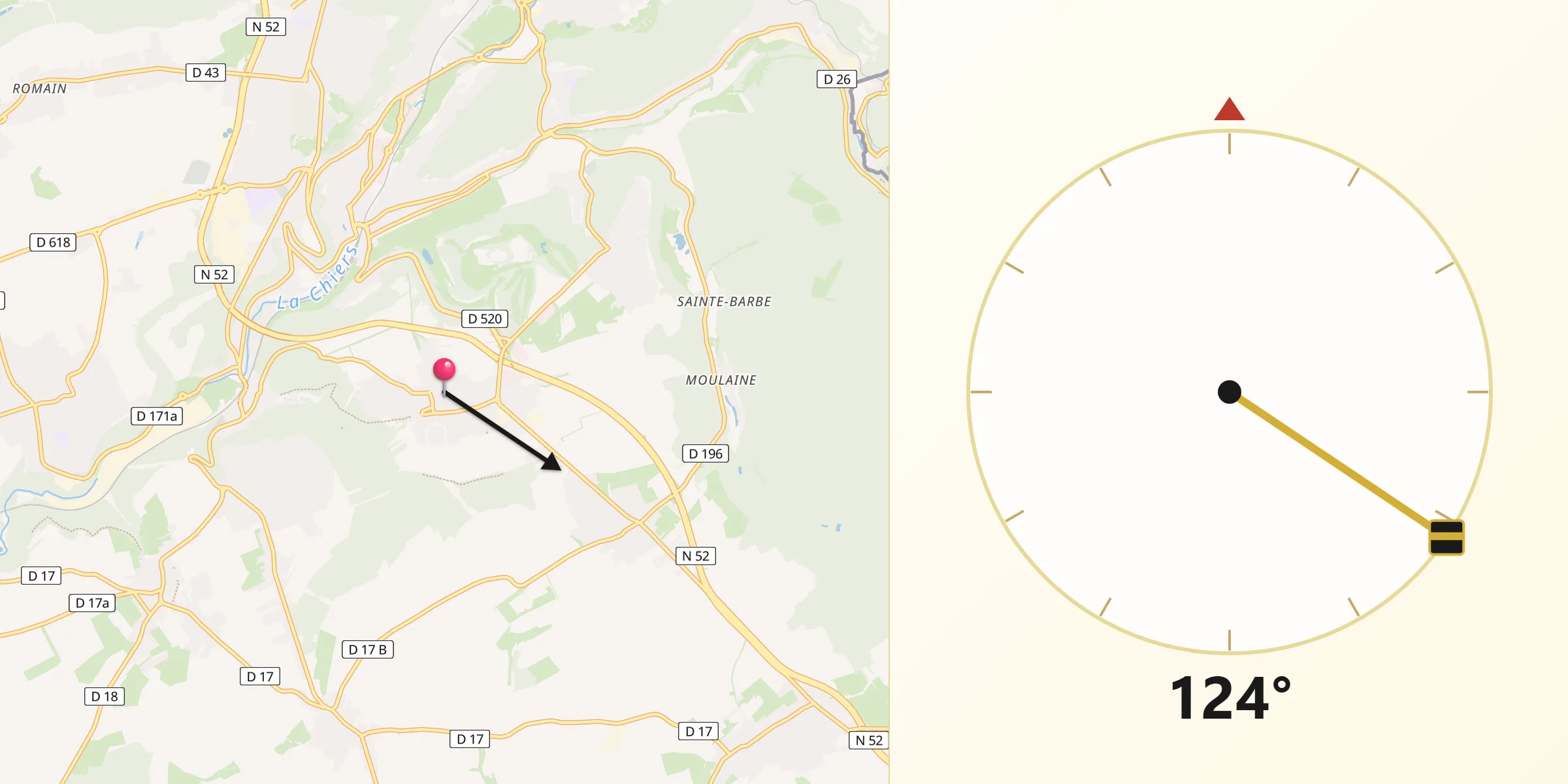 Direction vers la Qibla depuis Mexy