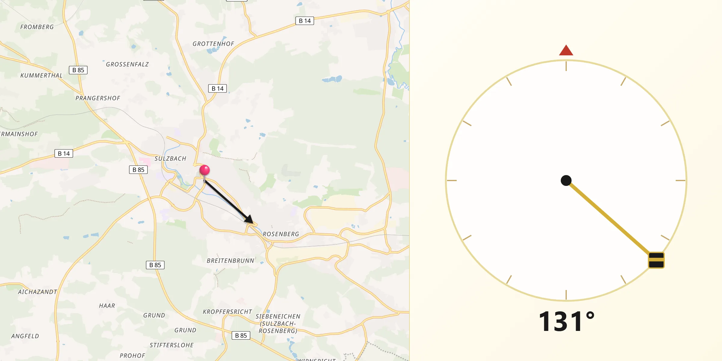 Qibla-Richtung von Sulzbach-Rosenberg