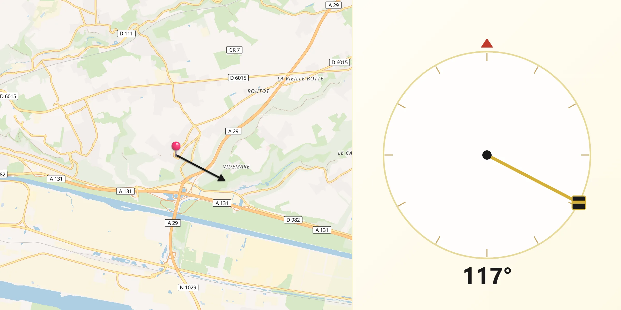 Direction vers la Qibla depuis Rogerville