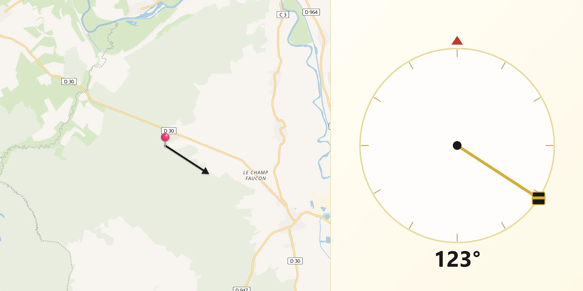Direction vers la Qibla depuis Cesse