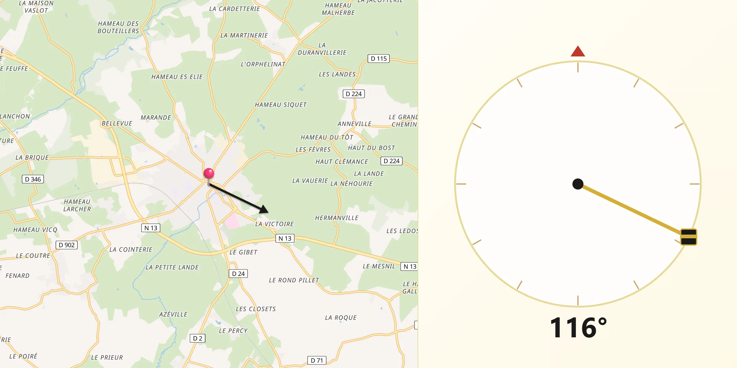 Direction vers la Qibla depuis Valognes
