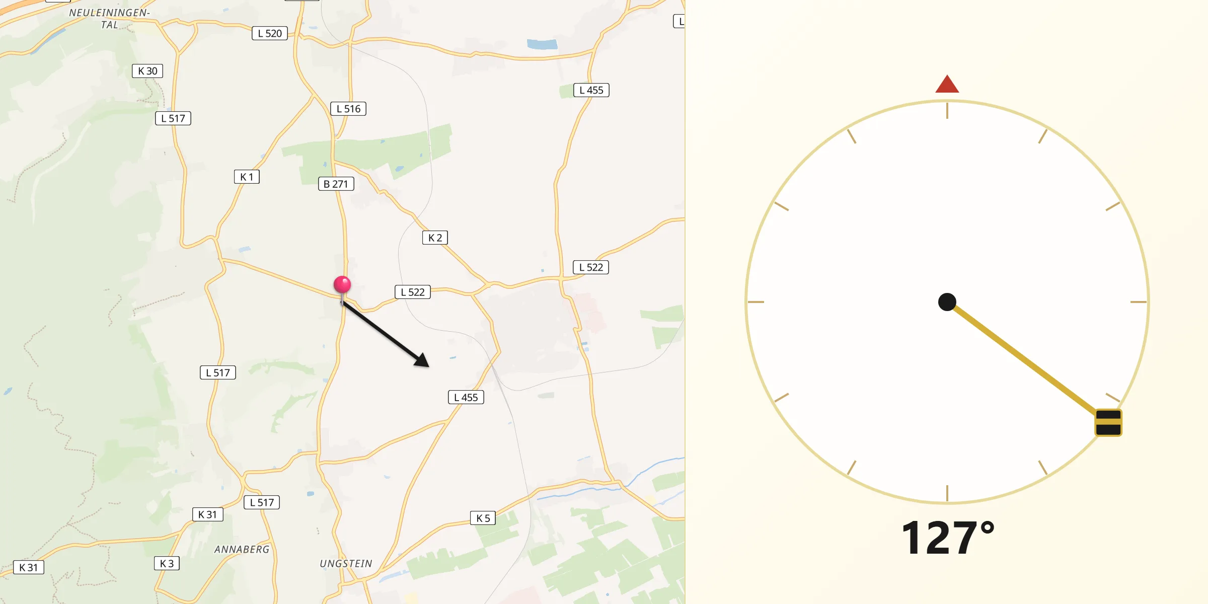 Qibla-Richtung von Herxheim am Berg