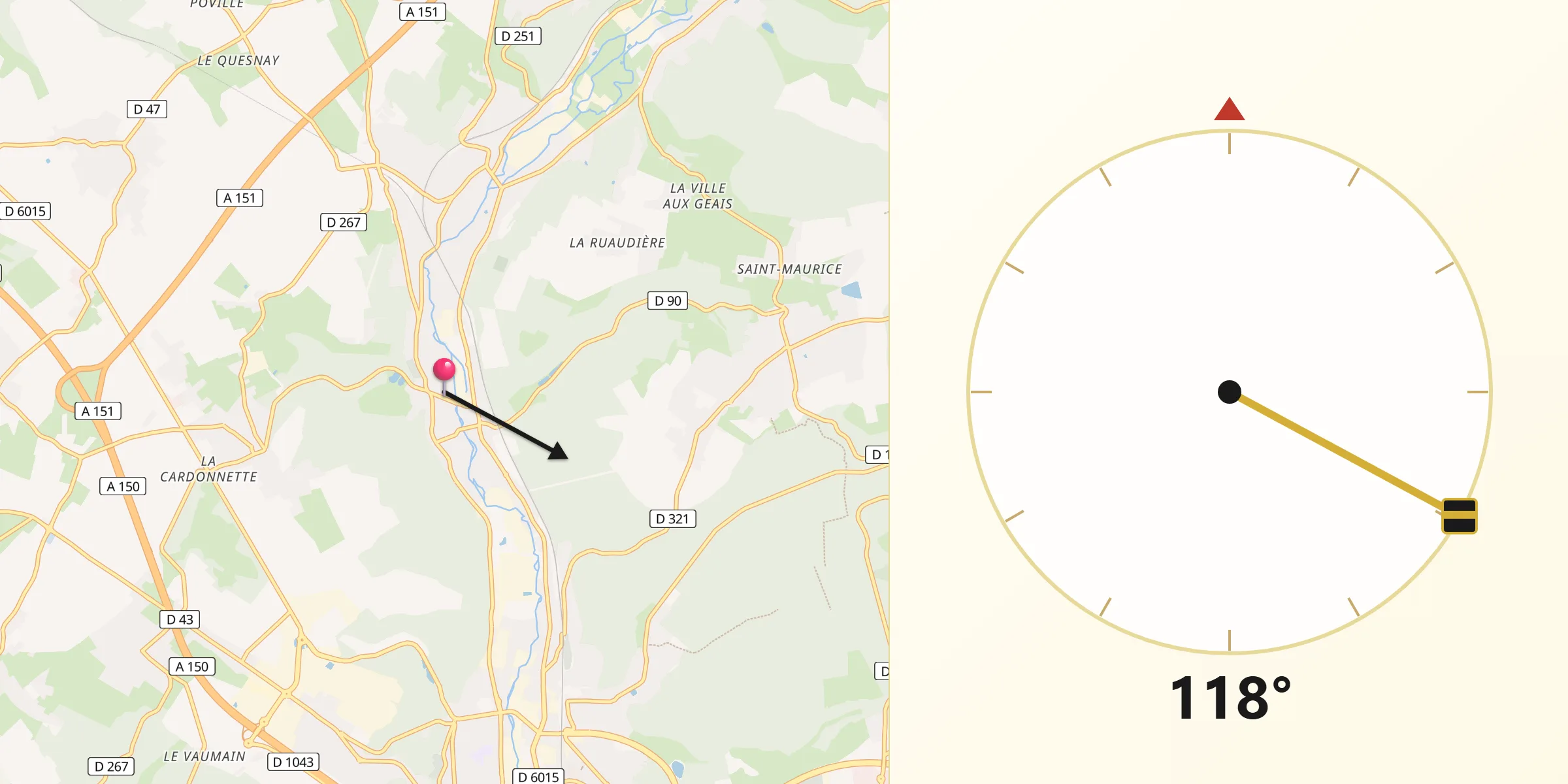 Direction vers la Qibla depuis Le Houlme