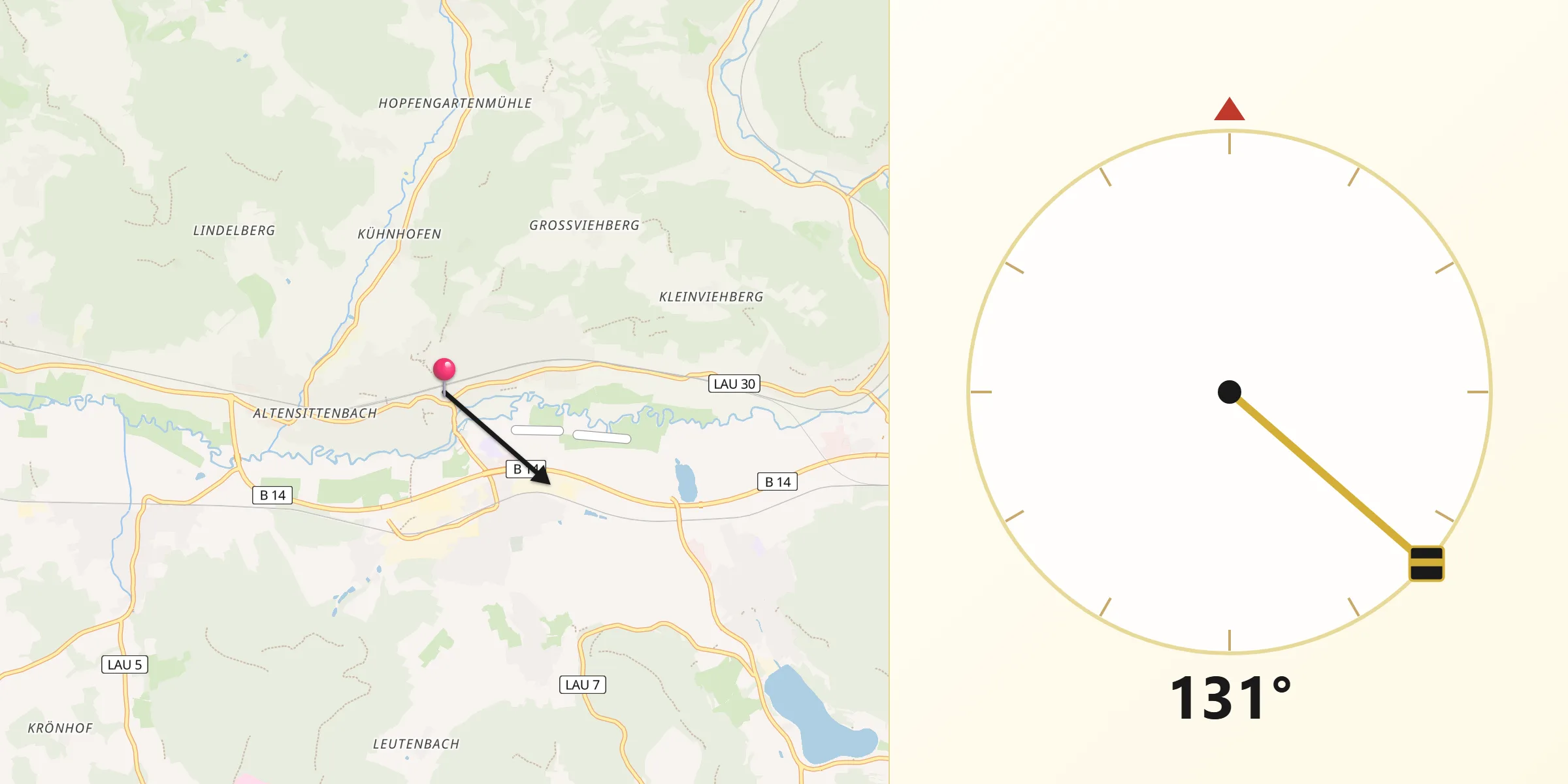 Qibla-Richtung von Hersbruck