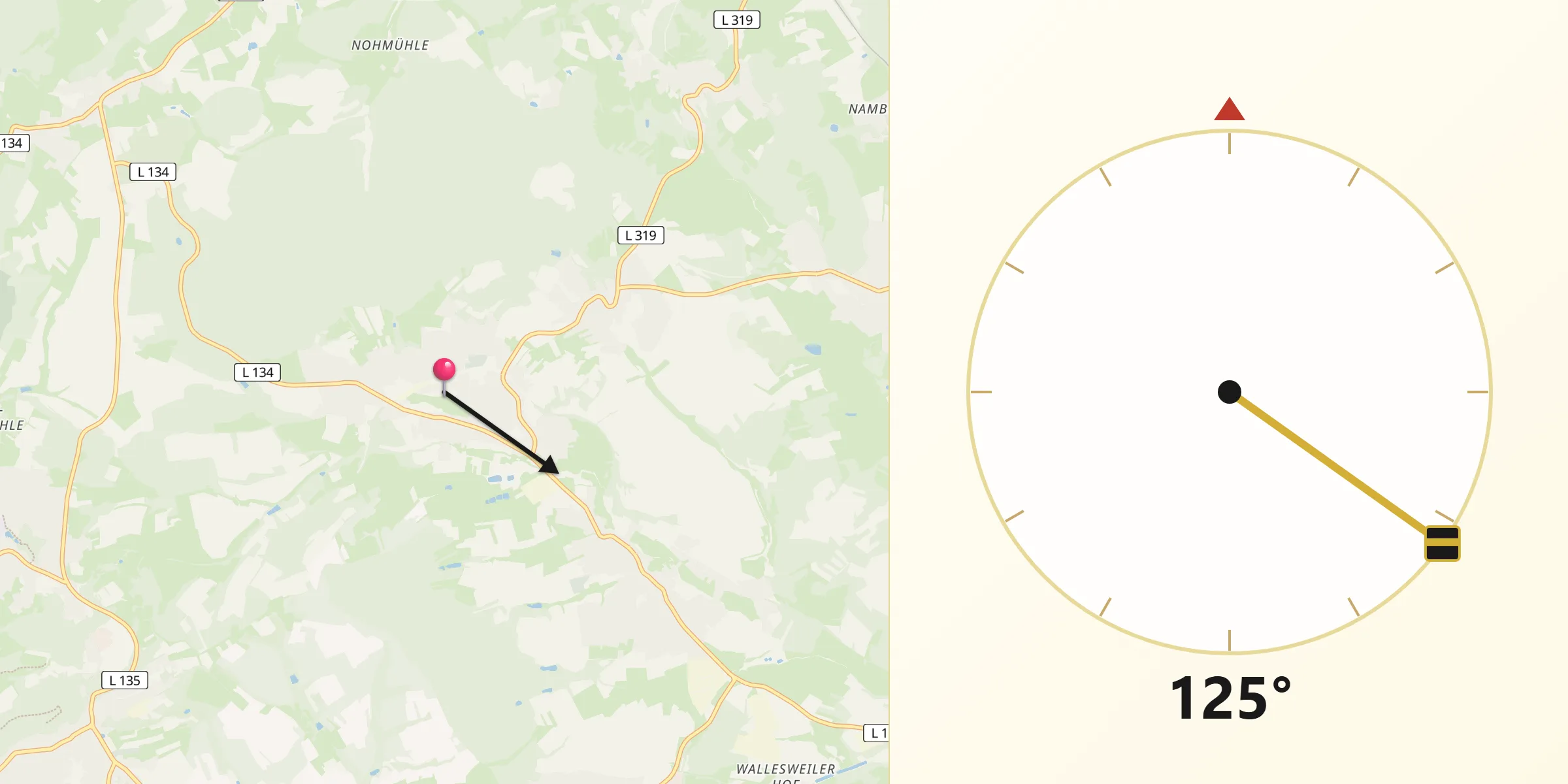 Qibla-Richtung von Oberthal